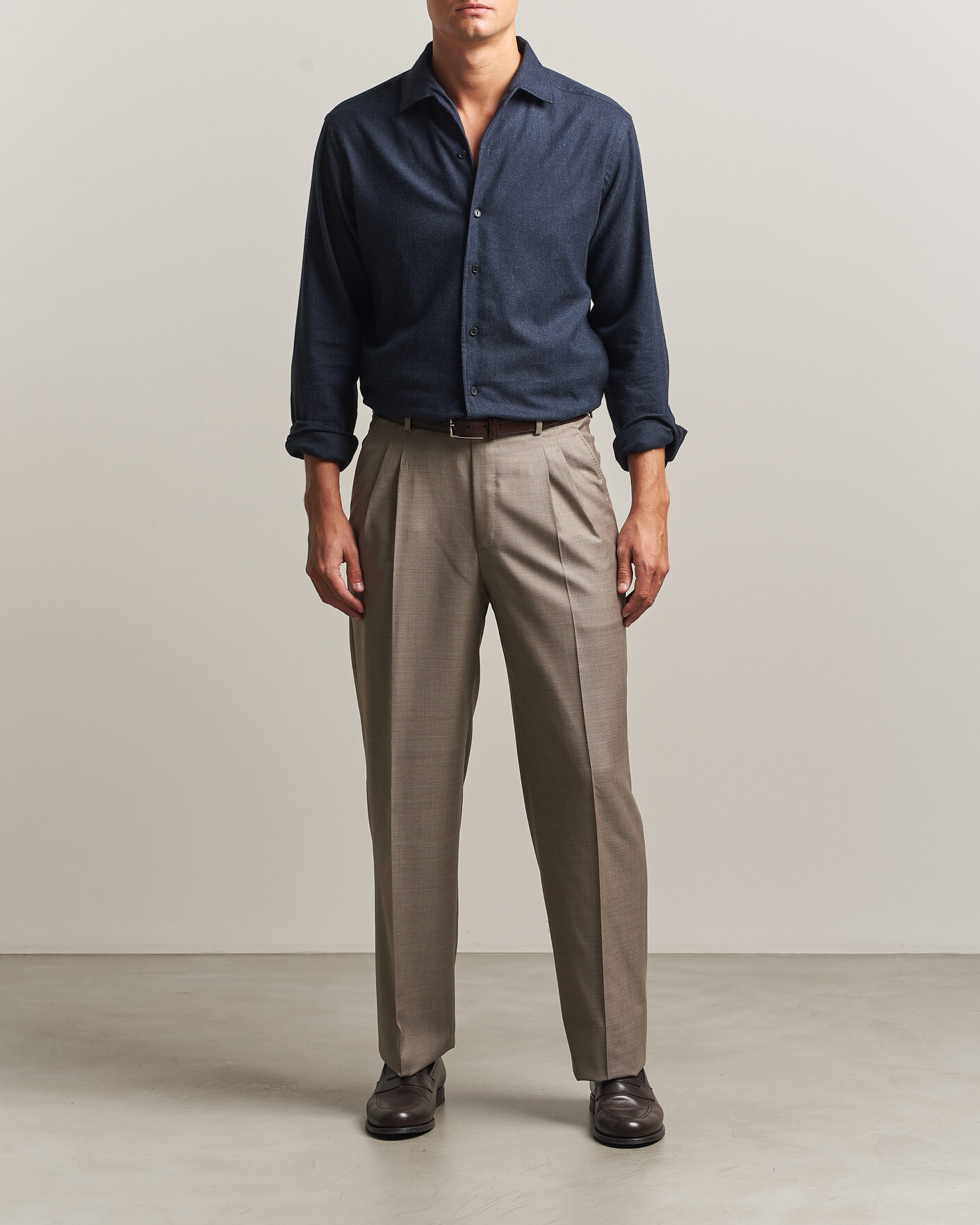 Hombres | Camisas | Eton | Casual Fit One Piece Collar Flannel Shirt Navy Blue
