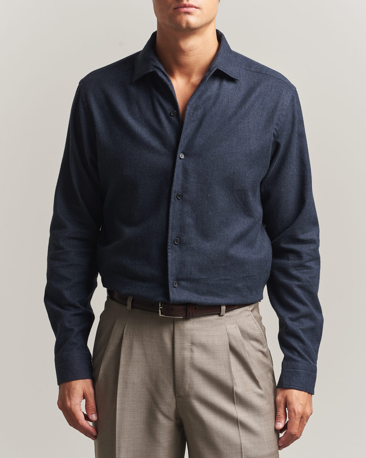 Hombres | Camisas | Eton | Casual Fit One Piece Collar Flannel Shirt Navy Blue