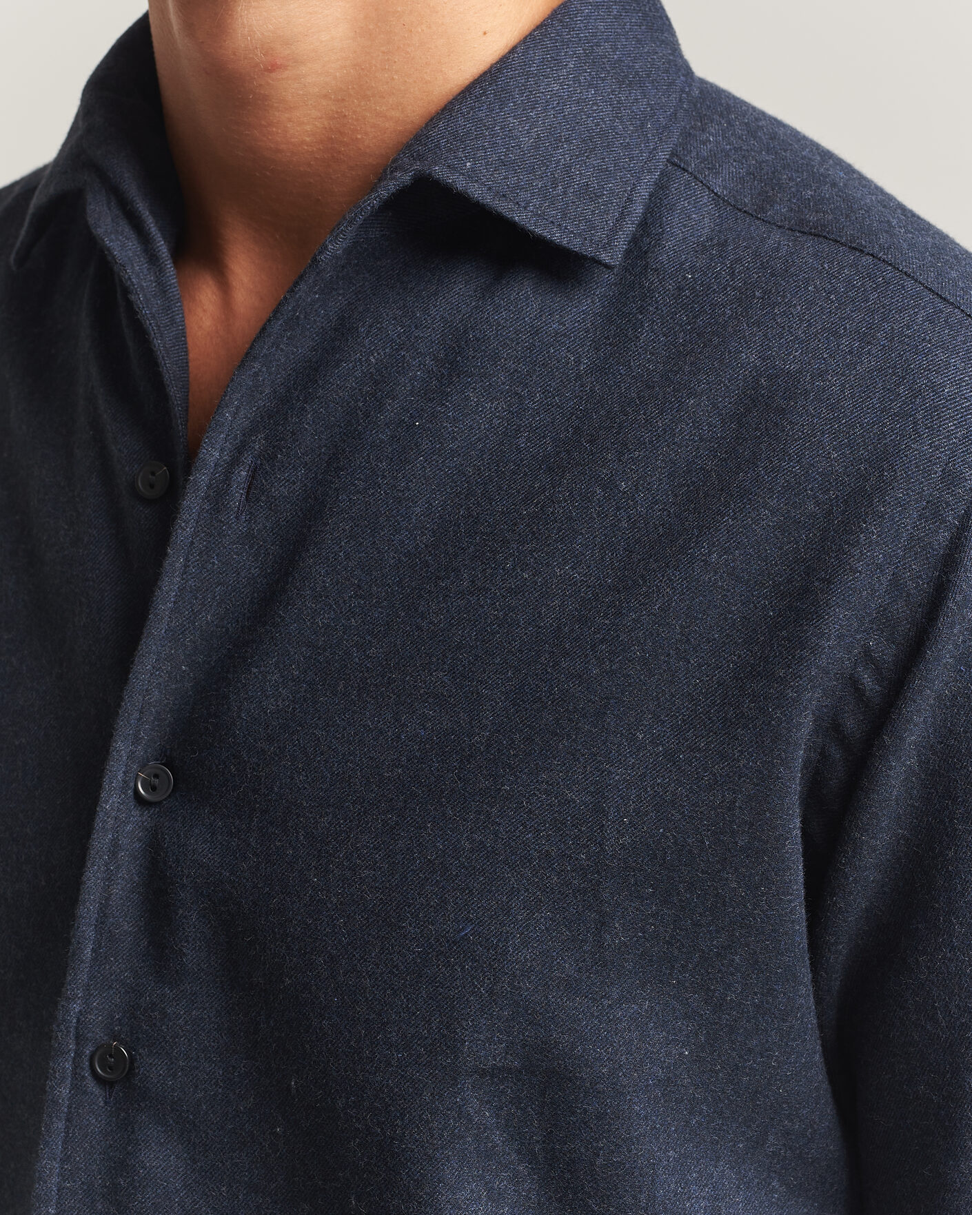 Hombres | Camisas | Eton | Casual Fit One Piece Collar Flannel Shirt Navy Blue