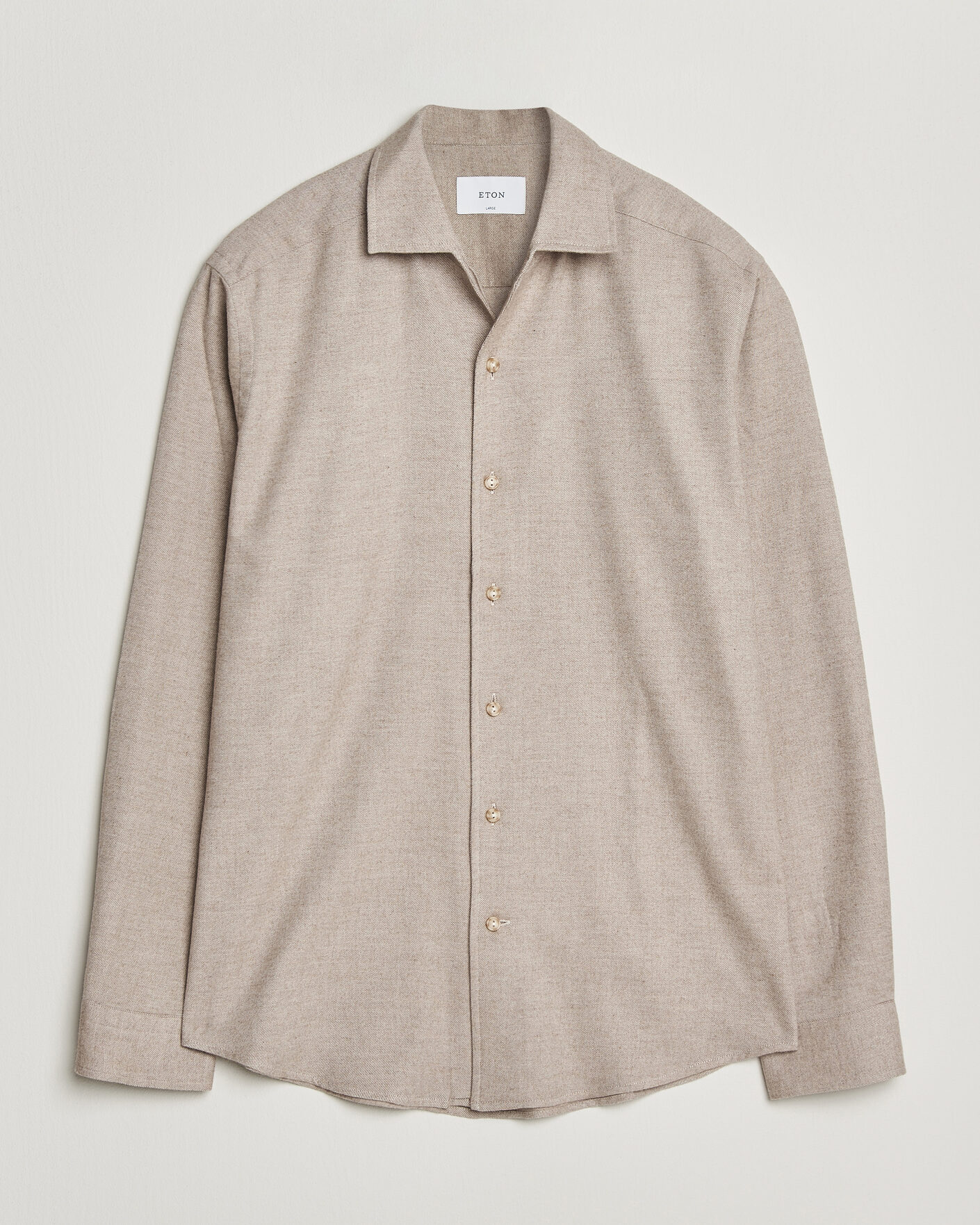 Hombres | Camisas | Eton | Casual Fit One Piece Collar Flannel Shirt Beige