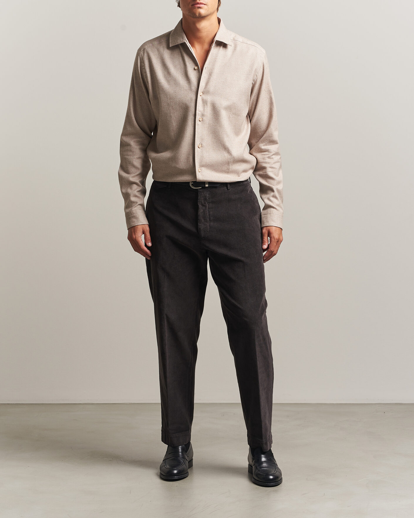 Hombres | Camisas | Eton | Casual Fit One Piece Collar Flannel Shirt Beige