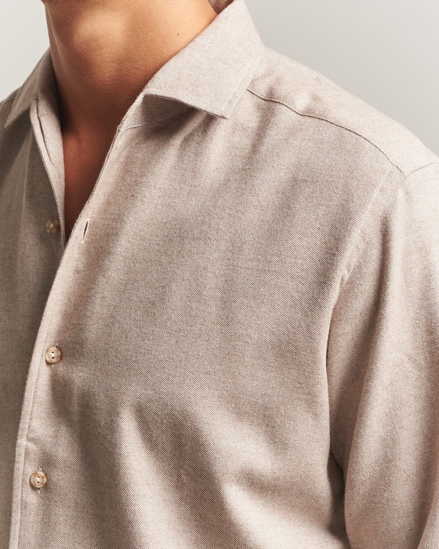 Hombres | Camisas | Eton | Casual Fit One Piece Collar Flannel Shirt Beige