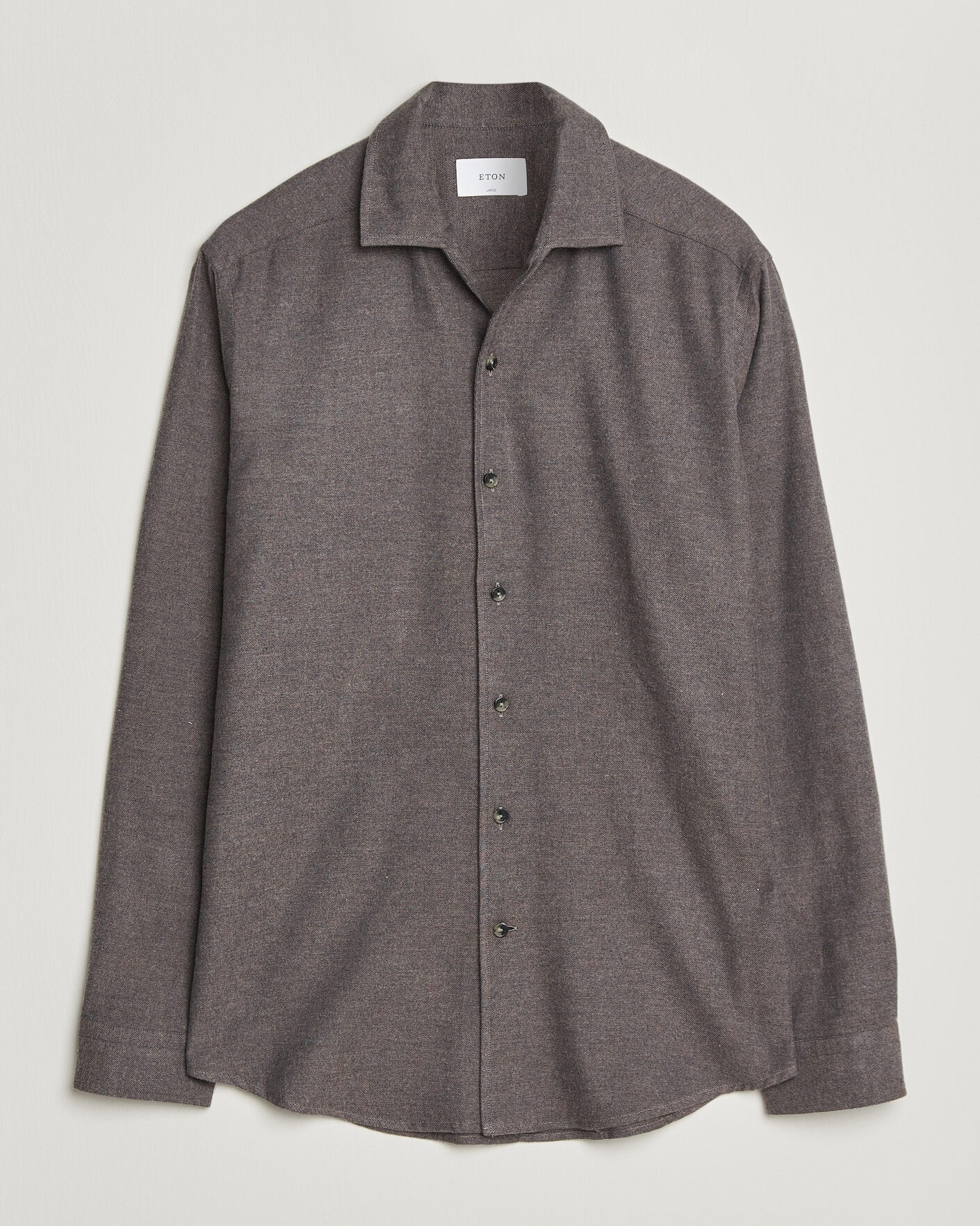 Hombres | Camisas | Eton | Casual Fit One Piece Collar Flannel Shirt Dark Brown