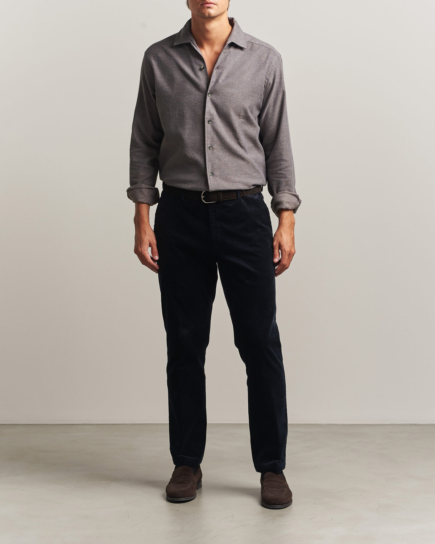 Hombres | Camisas | Eton | Casual Fit One Piece Collar Flannel Shirt Dark Brown