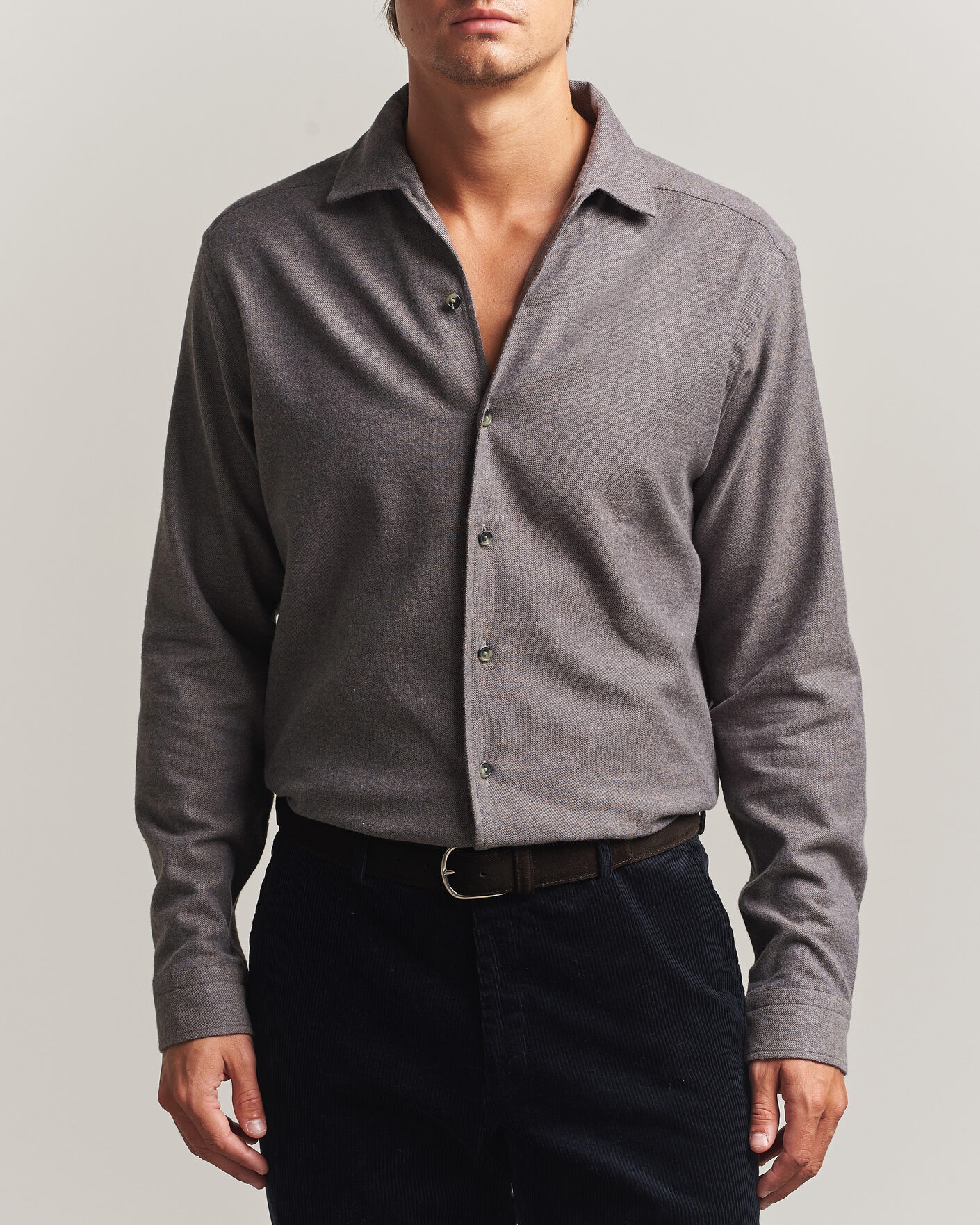 Hombres | Camisas | Eton | Casual Fit One Piece Collar Flannel Shirt Dark Brown