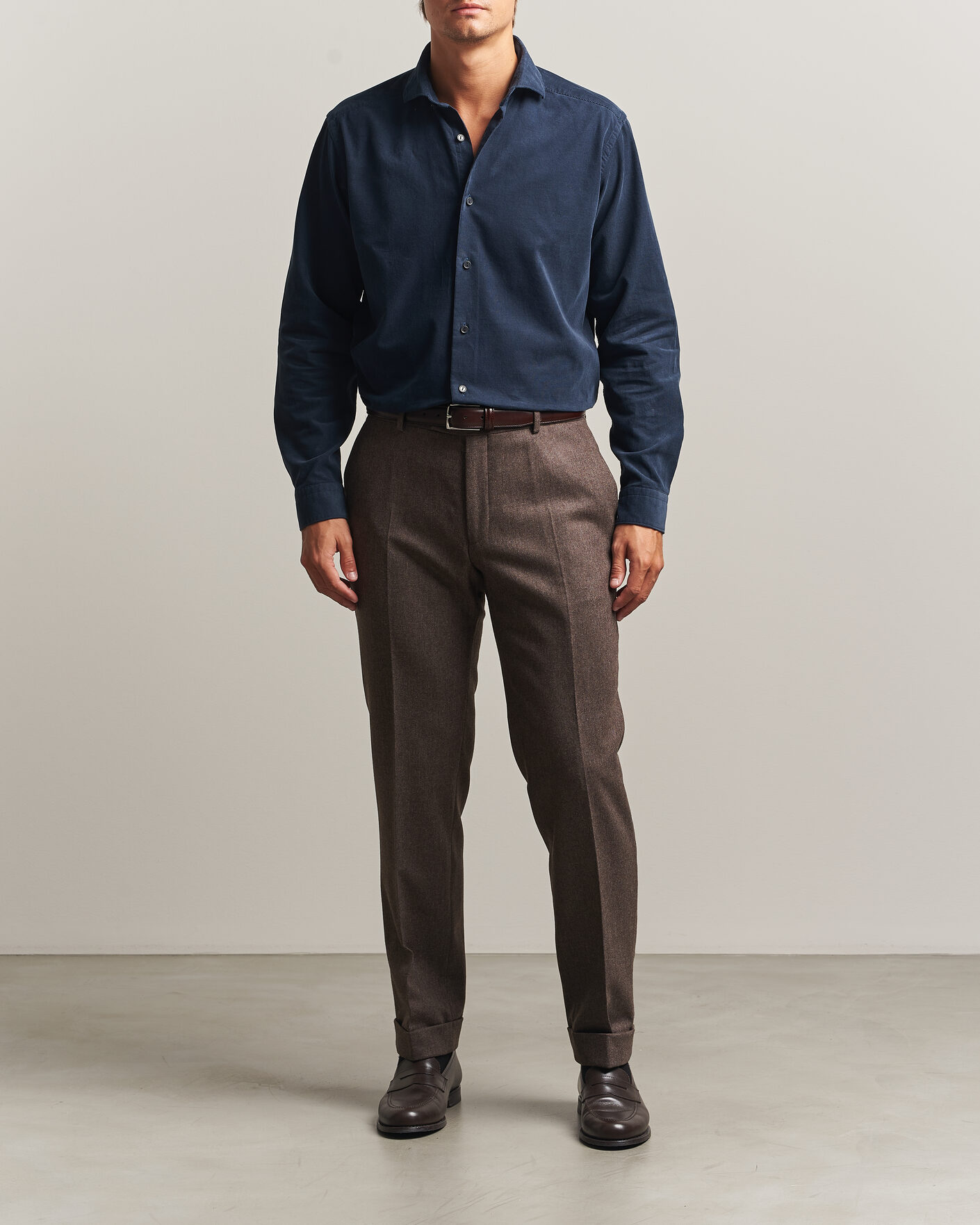 Hombres | Camisas | Eton | Casual Fit Corduroy Shirt Navy Blue