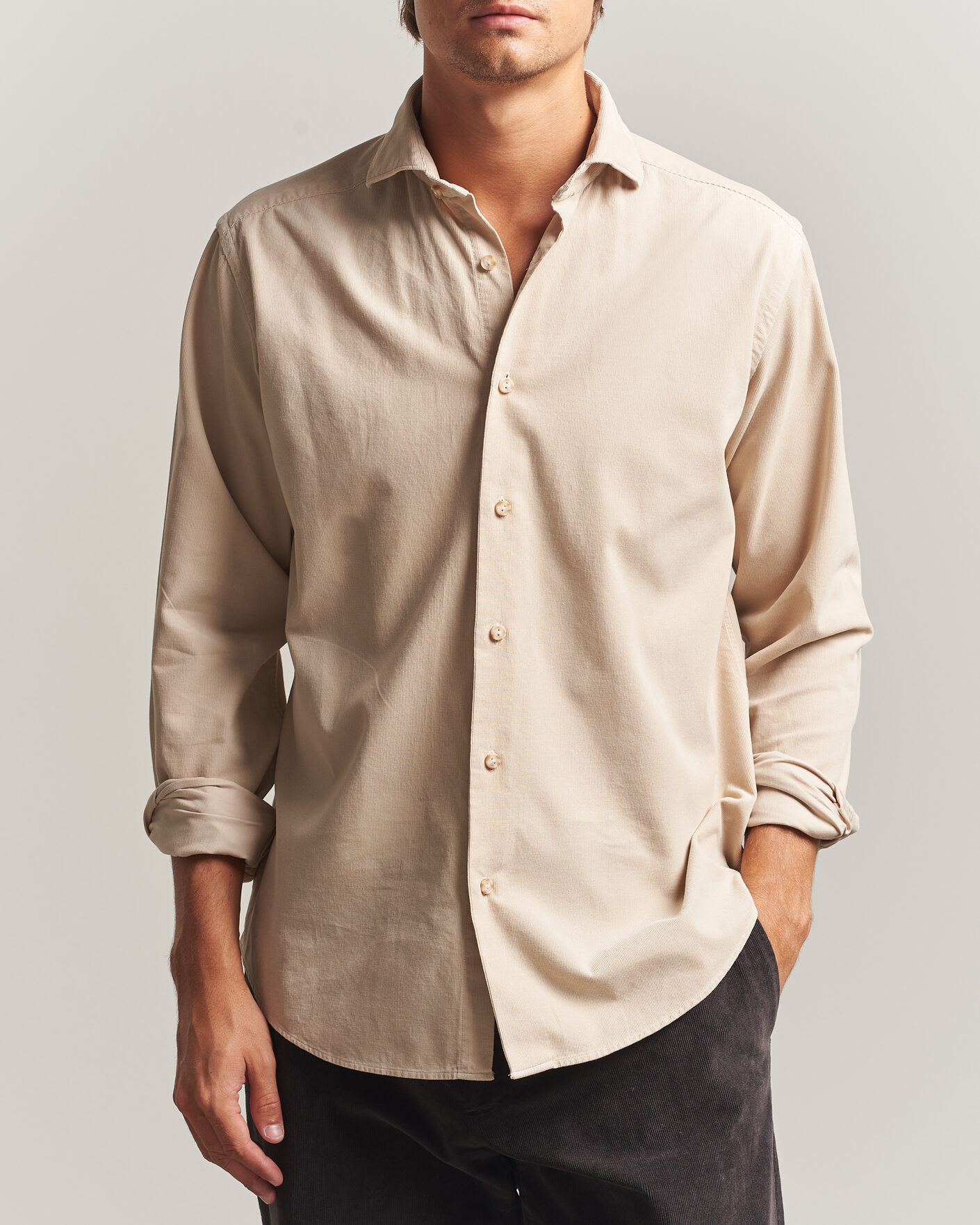 Hombres | Camisas | Eton | Casual Fit Corduroy Shirt Beige