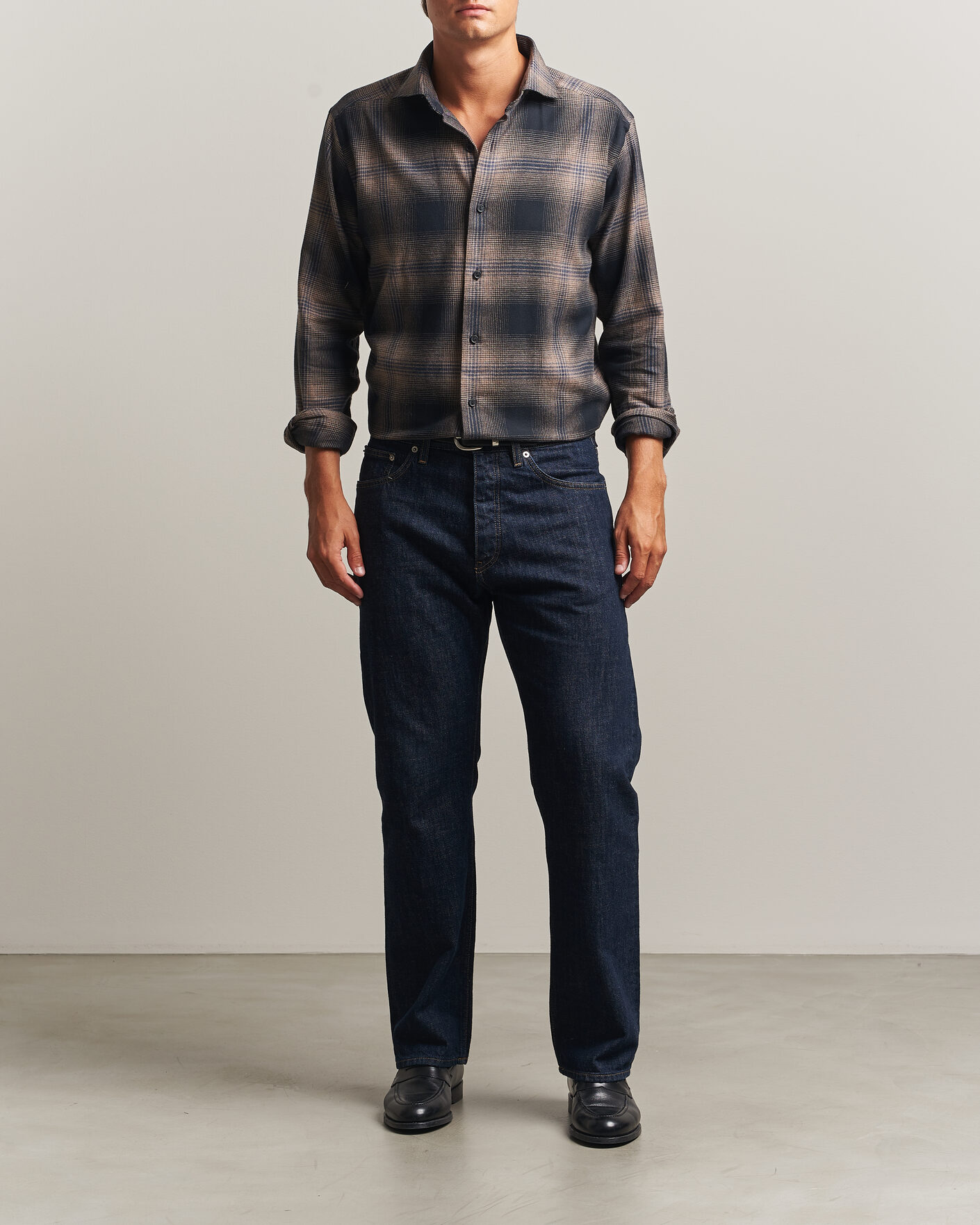 Hombres | Camisas | Eton | Casual Fit Checked Flannel Shirt Navy Blue