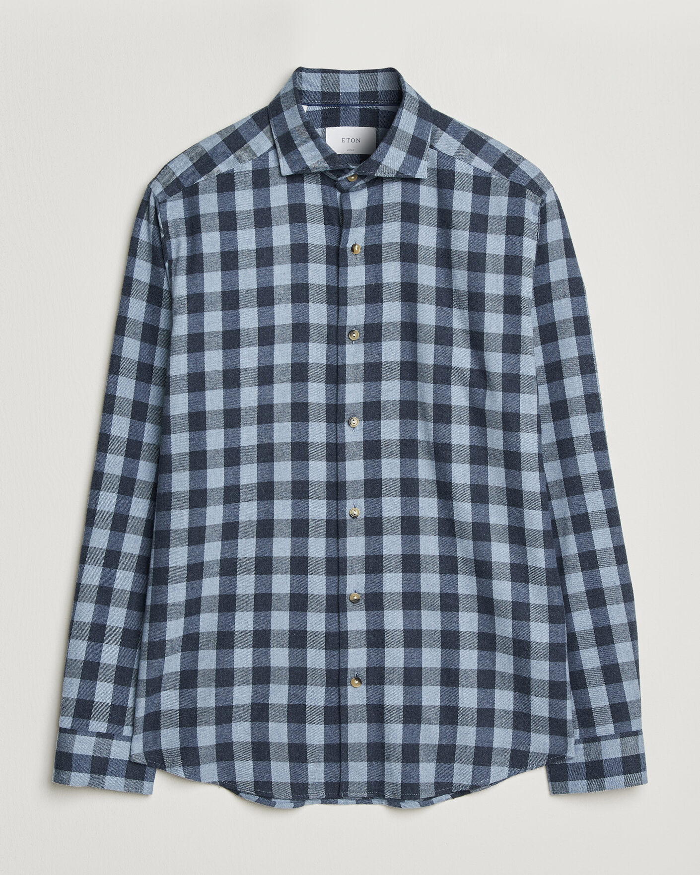 Hombres | Camisas | Eton | Casual Fit Checked Flannel Shirt Mid Blue