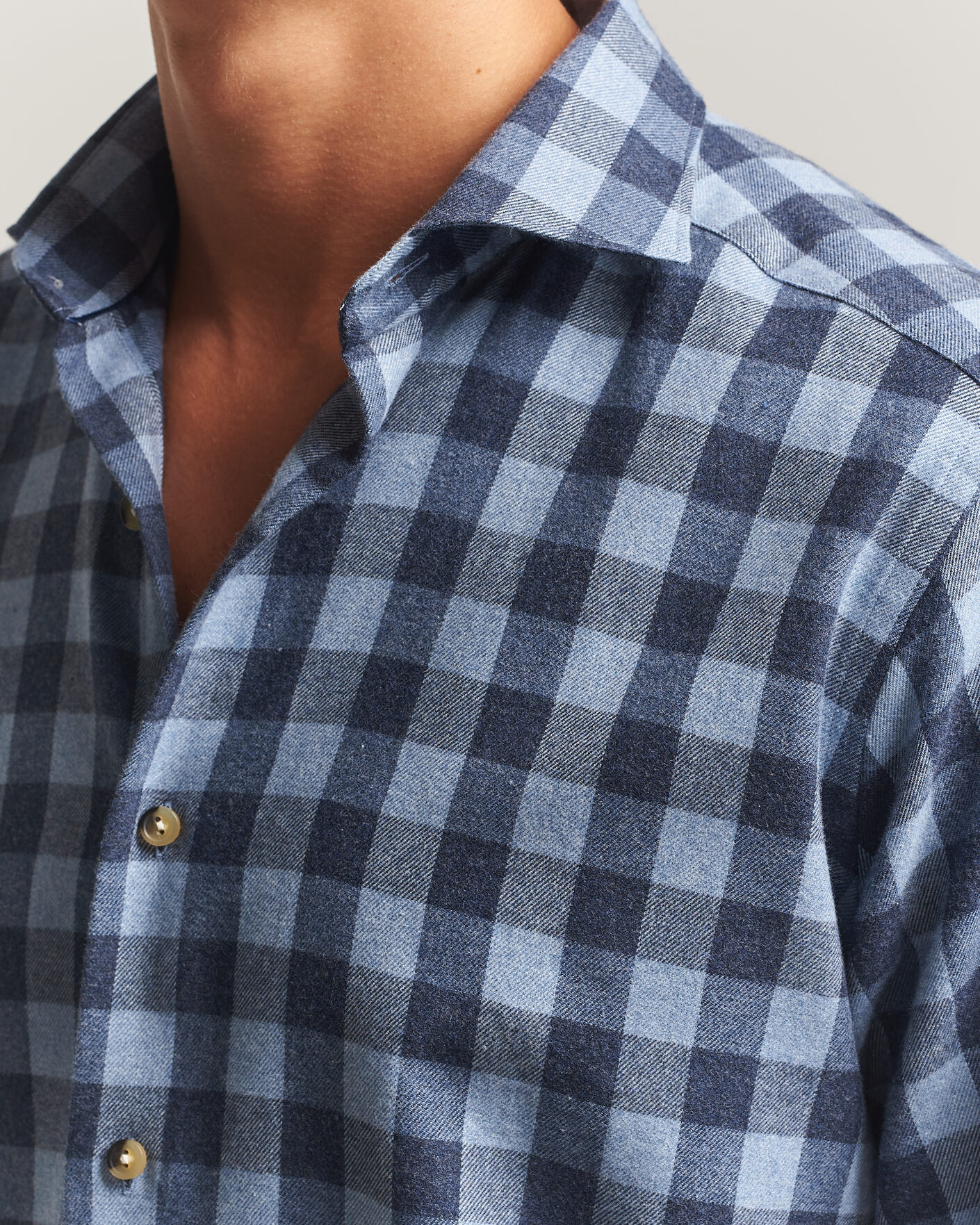 Hombres | Camisas | Eton | Casual Fit Checked Flannel Shirt Mid Blue
