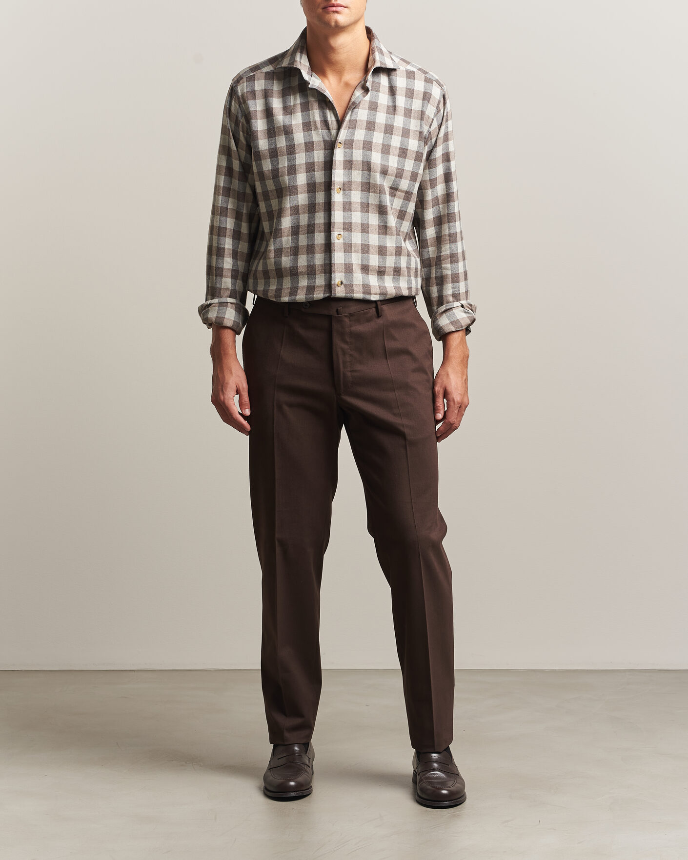Hombres | Camisas | Eton | Casual Fit Checked Flannel Shirt Beige