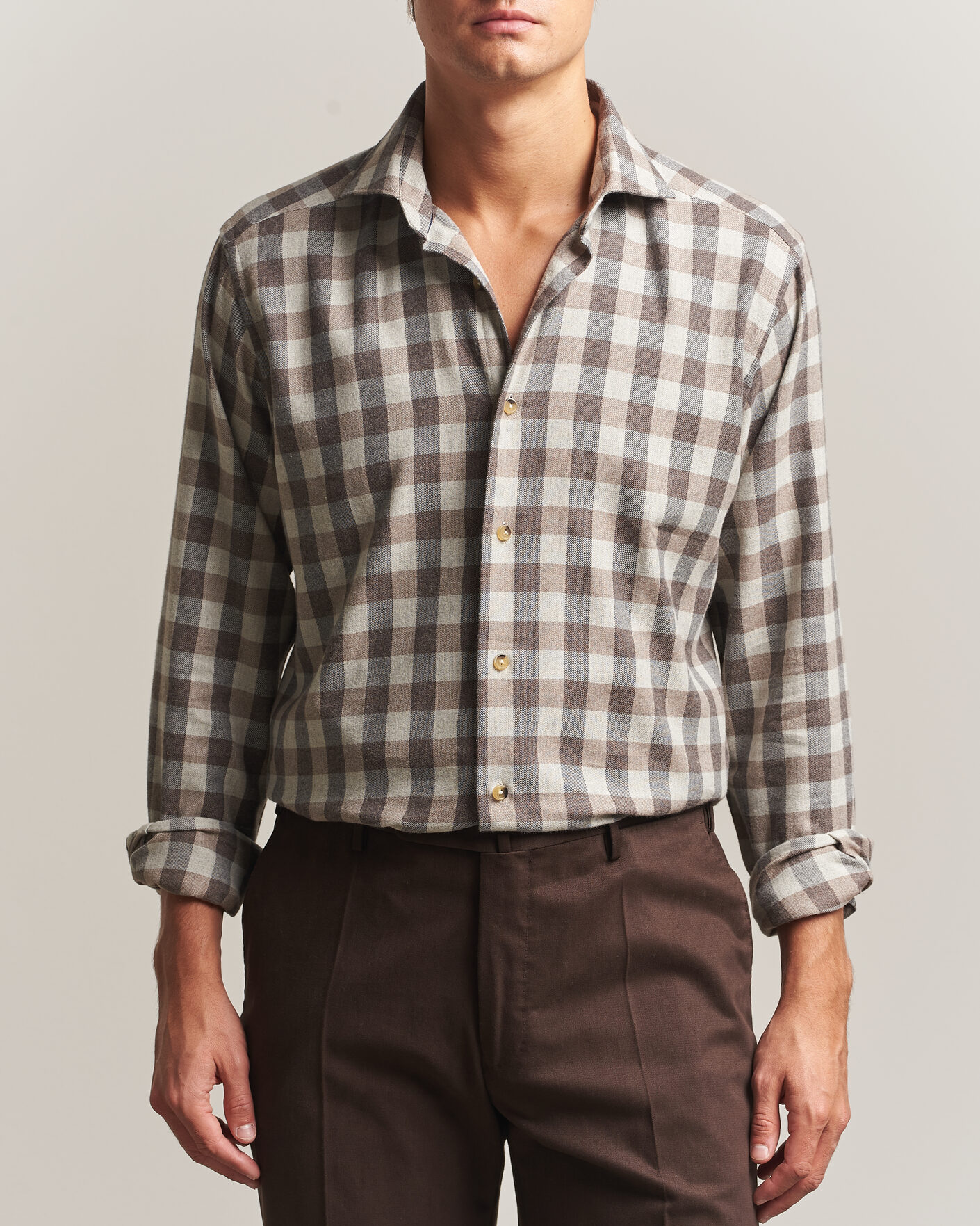 Hombres | Camisas | Eton | Casual Fit Checked Flannel Shirt Beige