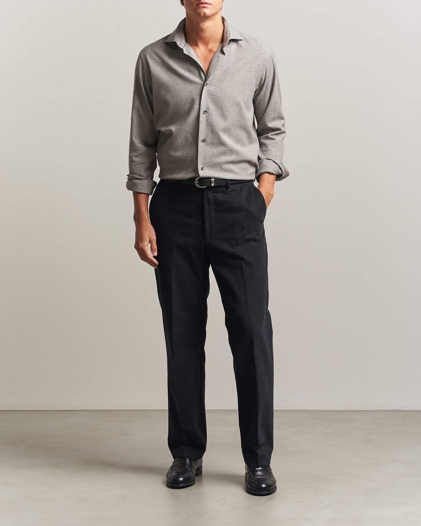 Hombres | Camisas | Eton | Casual Fit Houndstooth Flannel Shirt Mid Grey