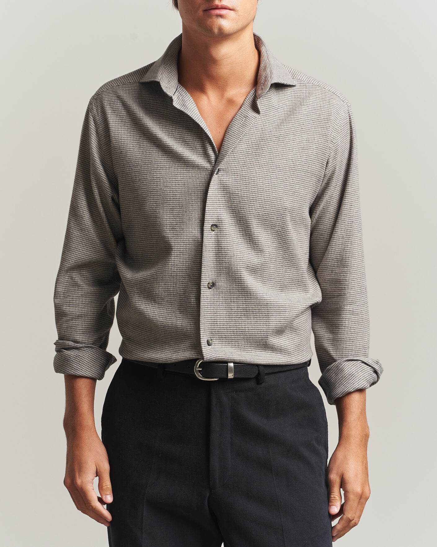 Hombres | Camisas | Eton | Casual Fit Houndstooth Flannel Shirt Mid Grey
