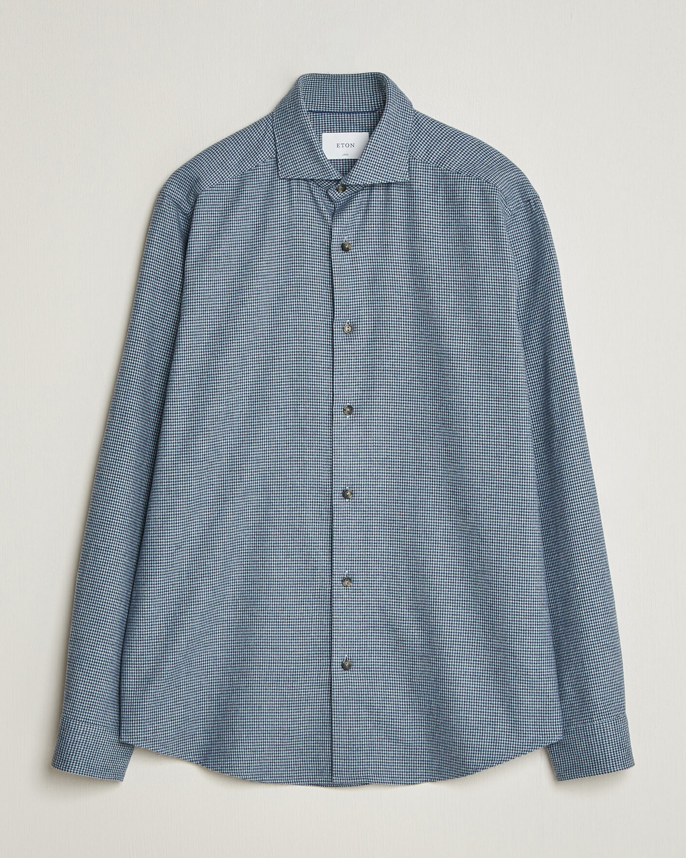 Hombres | Camisas | Eton | Casual Fit Houndstooth Flannel Shirt Mid Blue