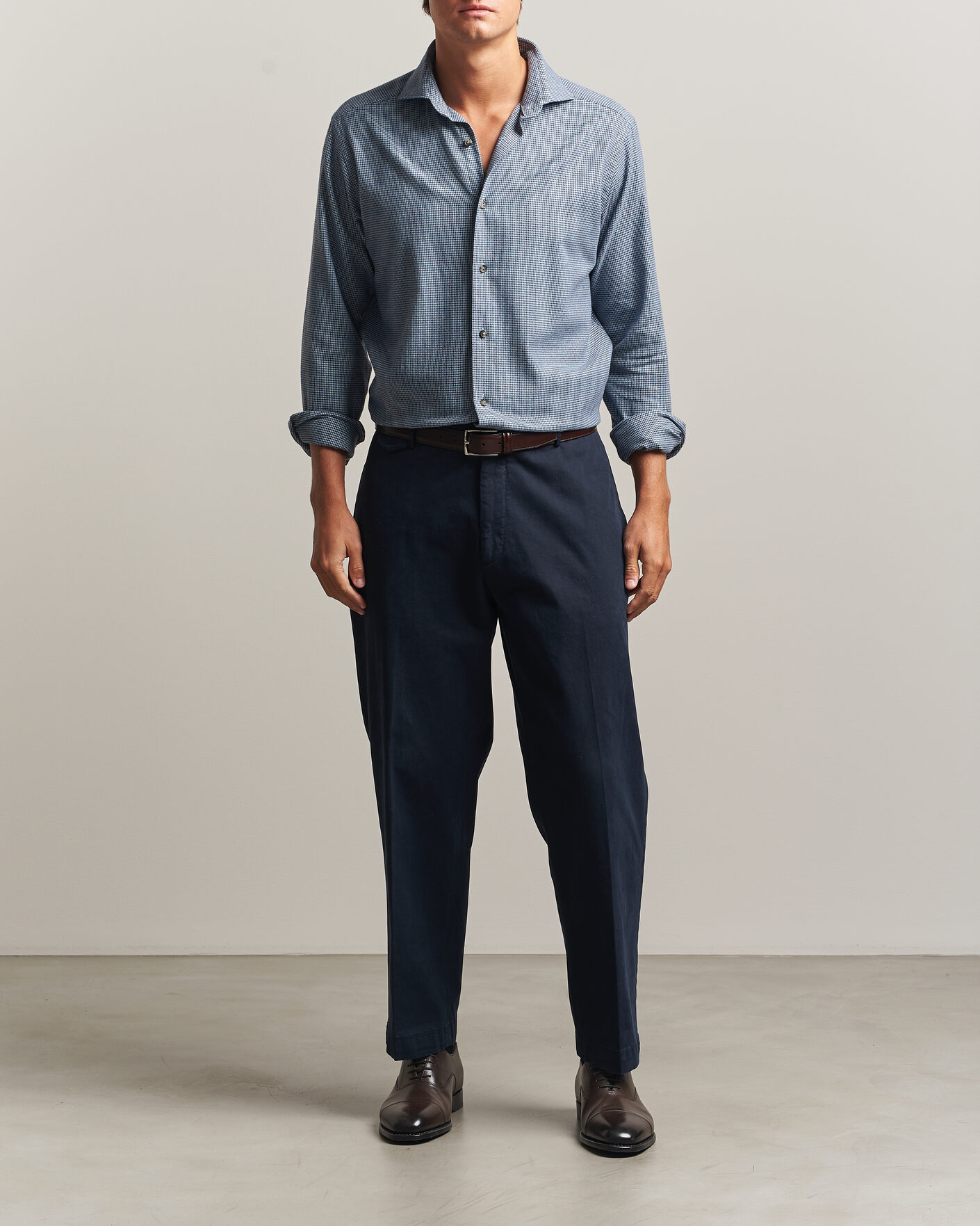 Hombres | Camisas | Eton | Casual Fit Houndstooth Flannel Shirt Mid Blue