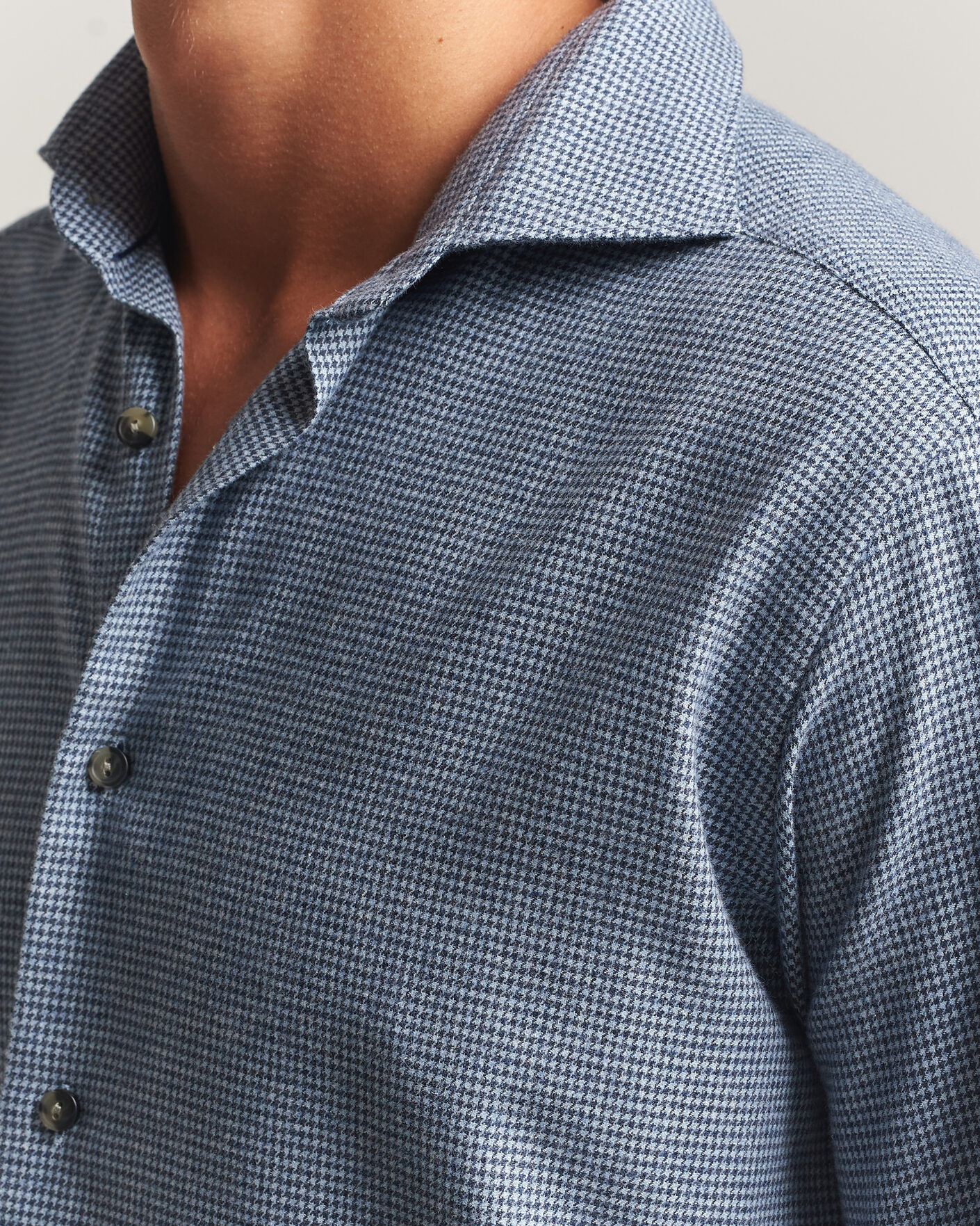 Hombres | Camisas | Eton | Casual Fit Houndstooth Flannel Shirt Mid Blue