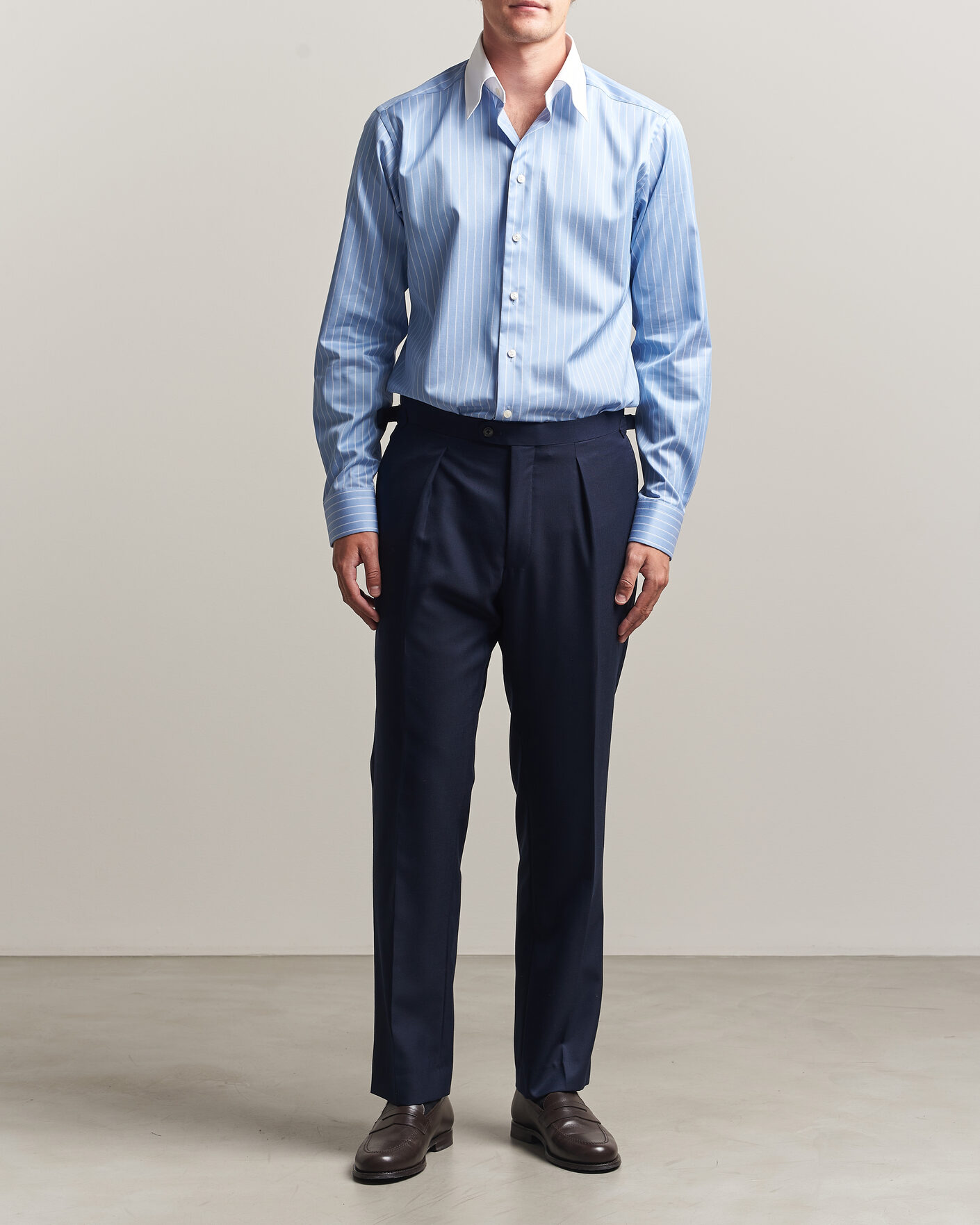 Hombres | Camisas | Eton | Slim Fit Signature Twill Striped Shirt Mid Blue