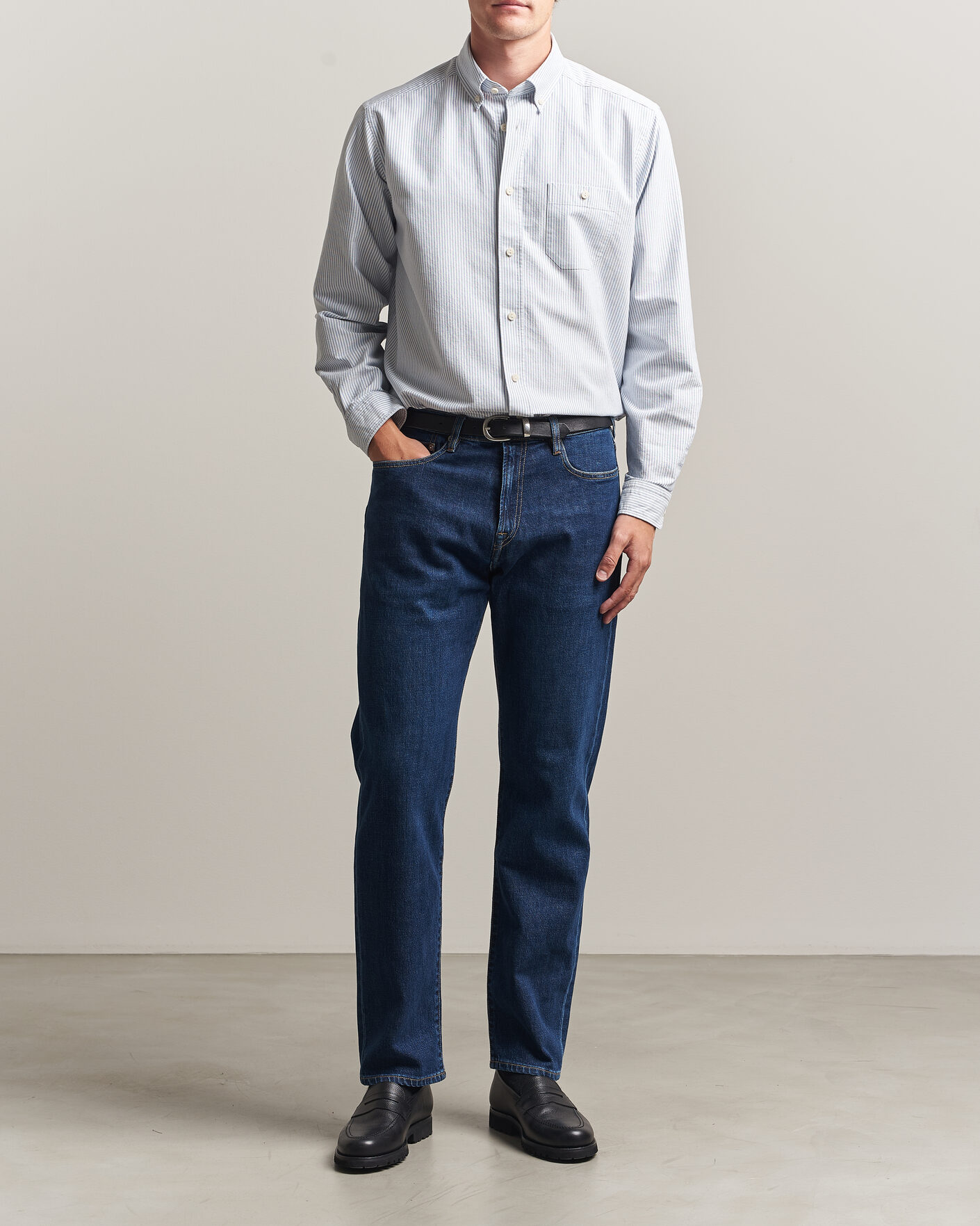 Hombres | Camisas | Eton | Regular Fit Ivy Oxford Striped Shirt Mid Blue