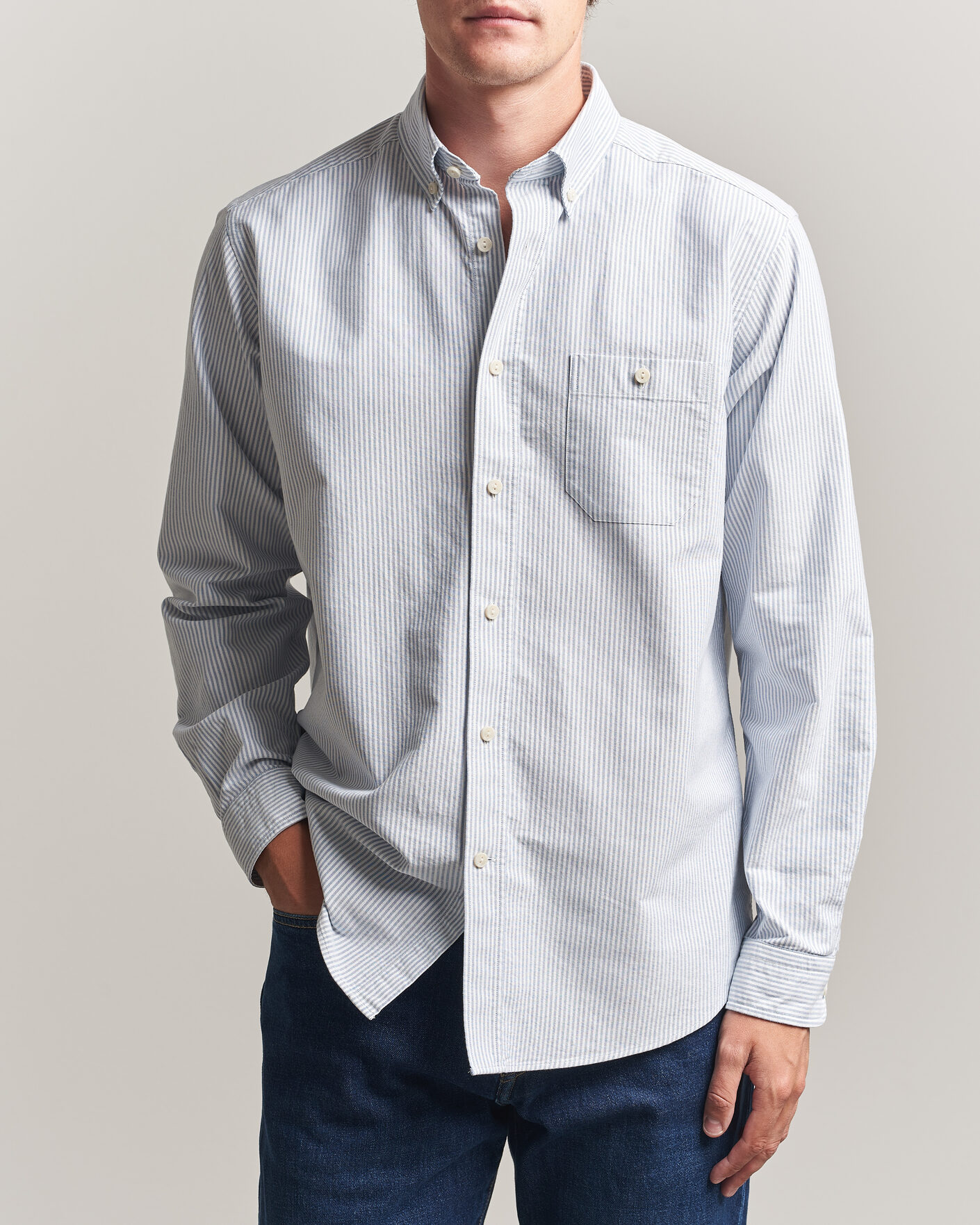 Hombres | Camisas | Eton | Regular Fit Ivy Oxford Striped Shirt Mid Blue