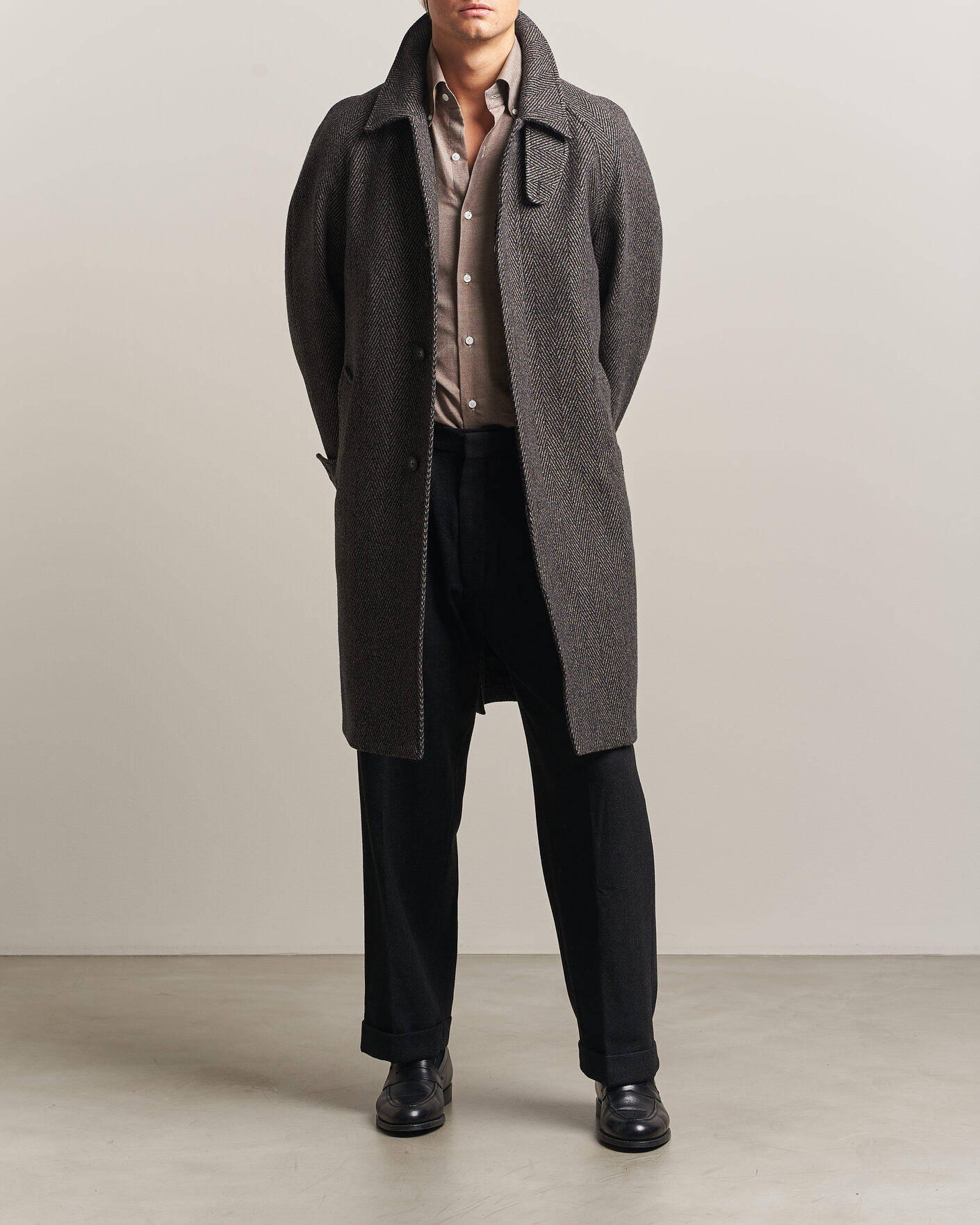 Hombres | Abrigos y chaquetas | Eton | Wool/Cashmere Herringbone Raglan Coat Dark Brown