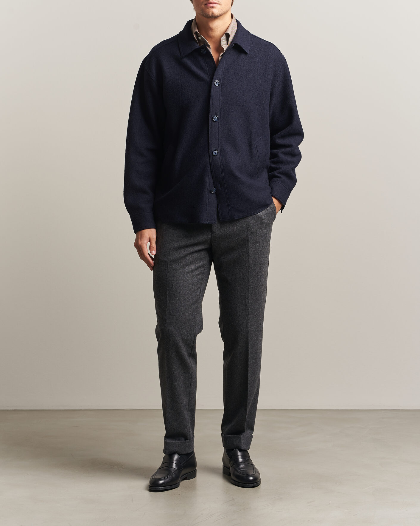 Hombres | Abrigos y chaquetas | Eton | Boiled Wool Shirt Jacket Navy Blue