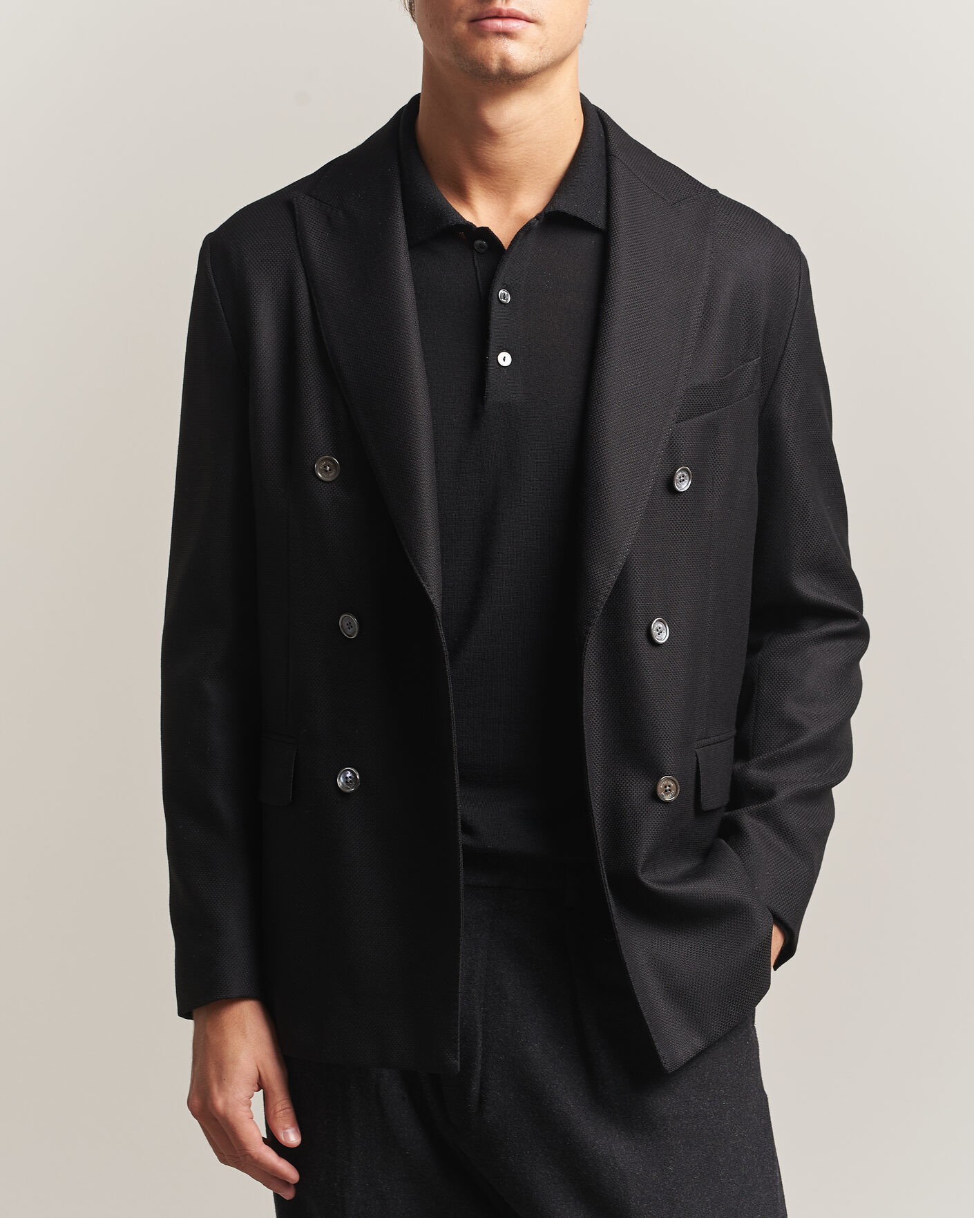 Hombres | Blazers | Eton | Double Breasted Hopsack Soft jacket Black