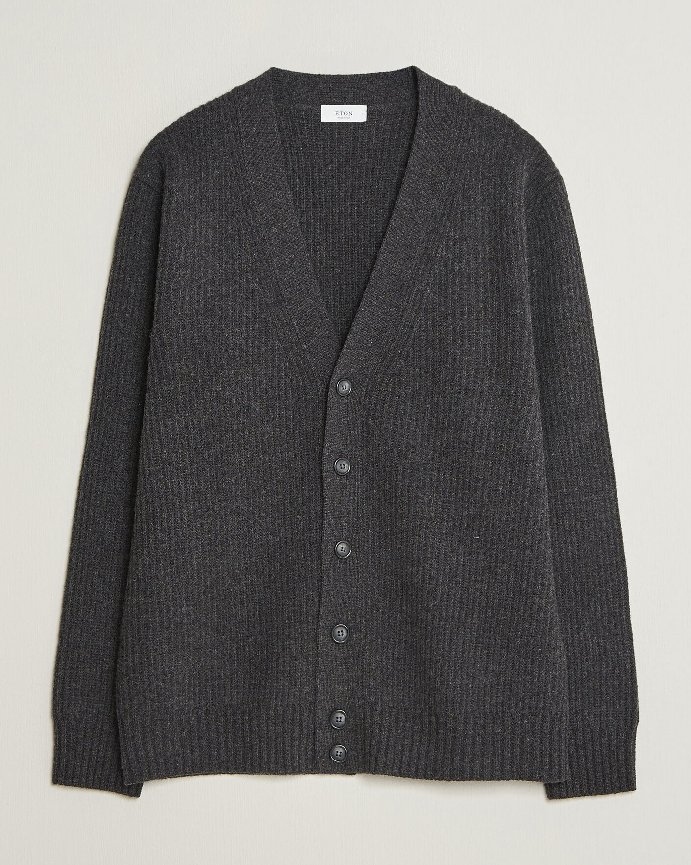 Hombres | Jerséis y prendas de punto | Eton | Merino Wool Rib Cardigan Dark Grey