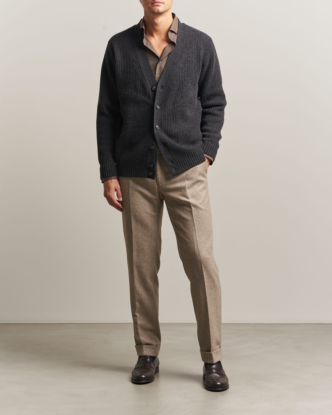 Hombres | Jerséis y prendas de punto | Eton | Merino Wool Rib Cardigan Dark Grey