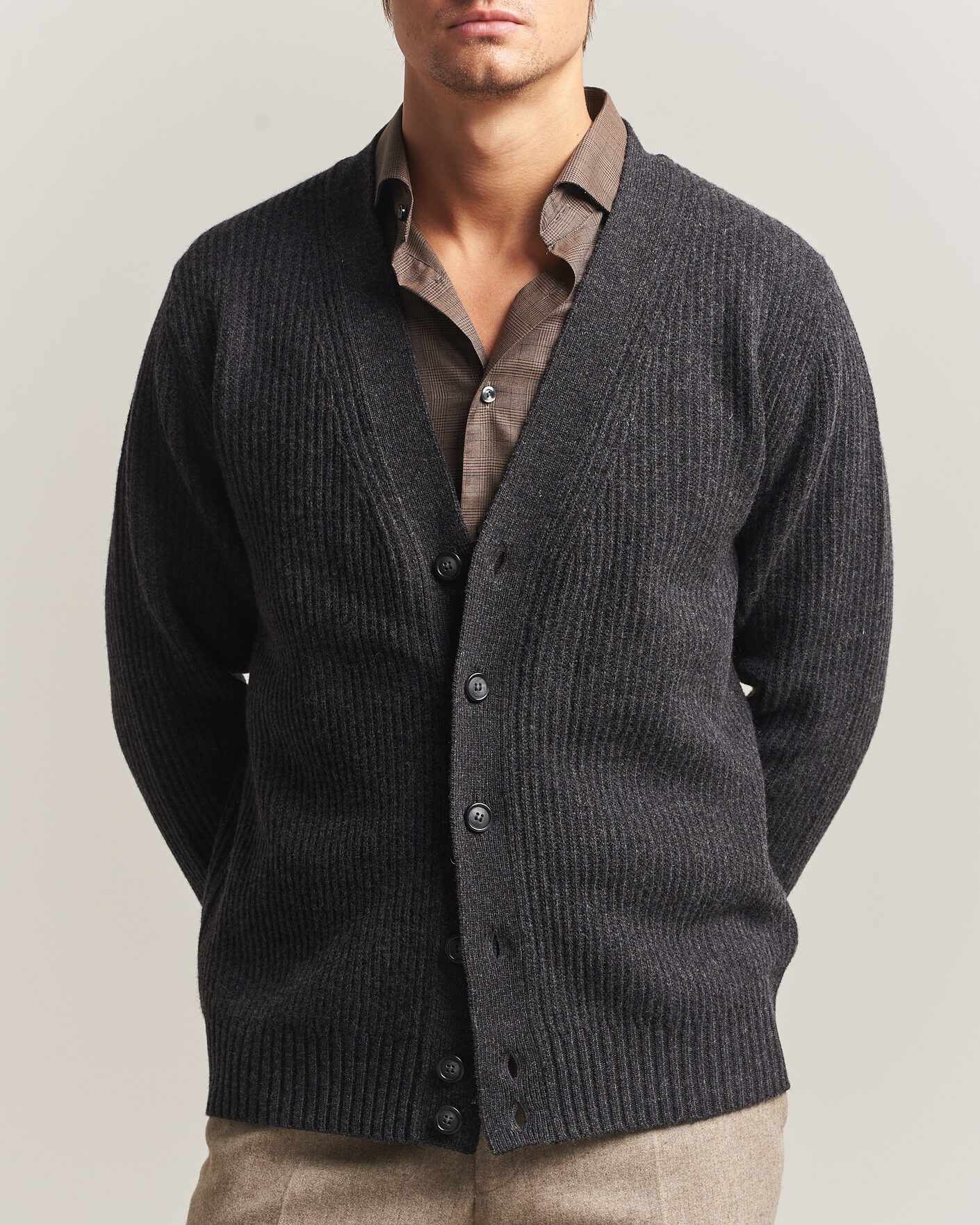 Hombres | Jerséis y prendas de punto | Eton | Merino Wool Rib Cardigan Dark Grey