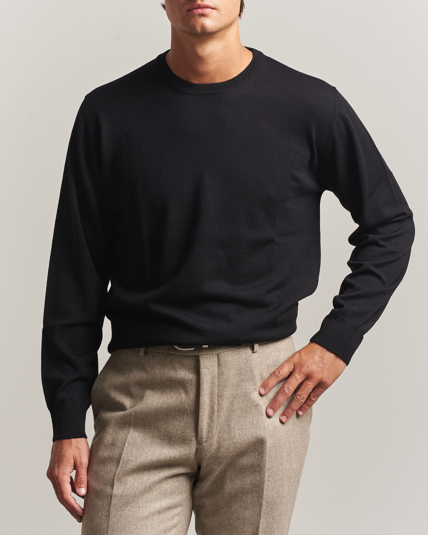 Hombres | Jerséis y prendas de punto | Eton | Merino Wool Knitted Crew Neck Black