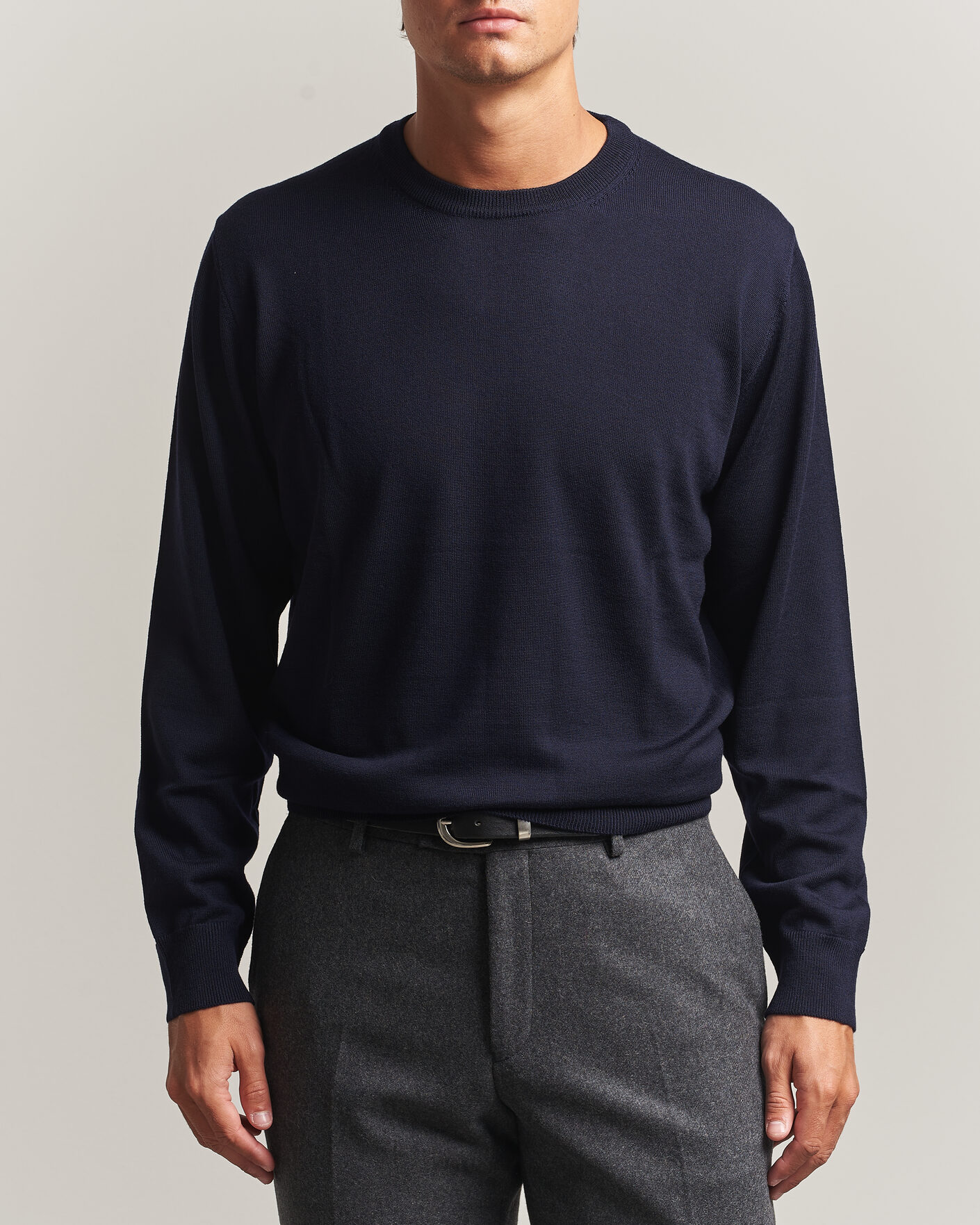 Hombres | Jerséis y prendas de punto | Eton | Merino Wool Knitted Crew Neck Navy Blue