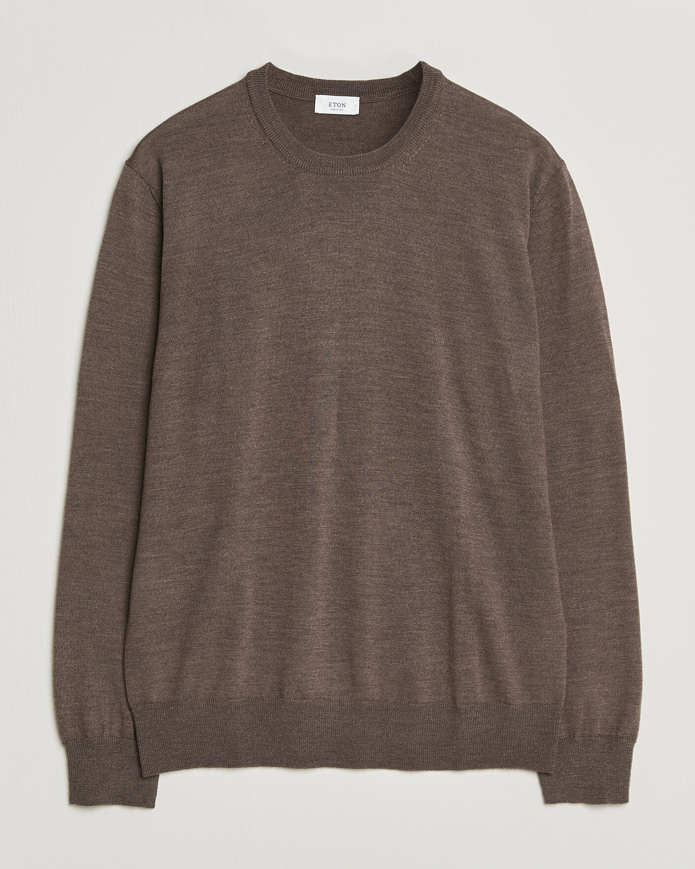 Hombres | Jerséis y prendas de punto | Eton | Merino Wool Knitted Crew Neck Dark Brown
