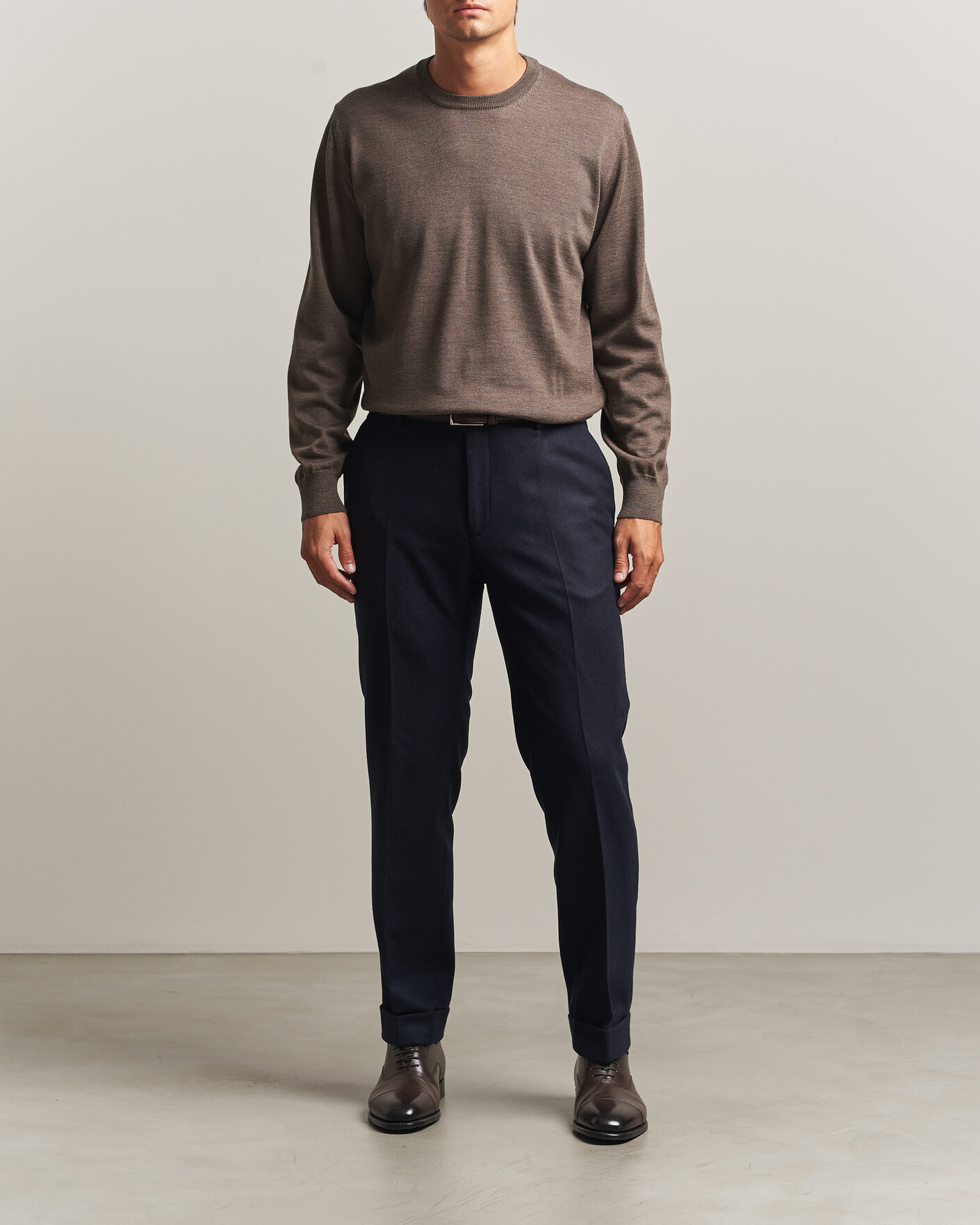 Hombres | Jerséis y prendas de punto | Eton | Merino Wool Knitted Crew Neck Dark Brown