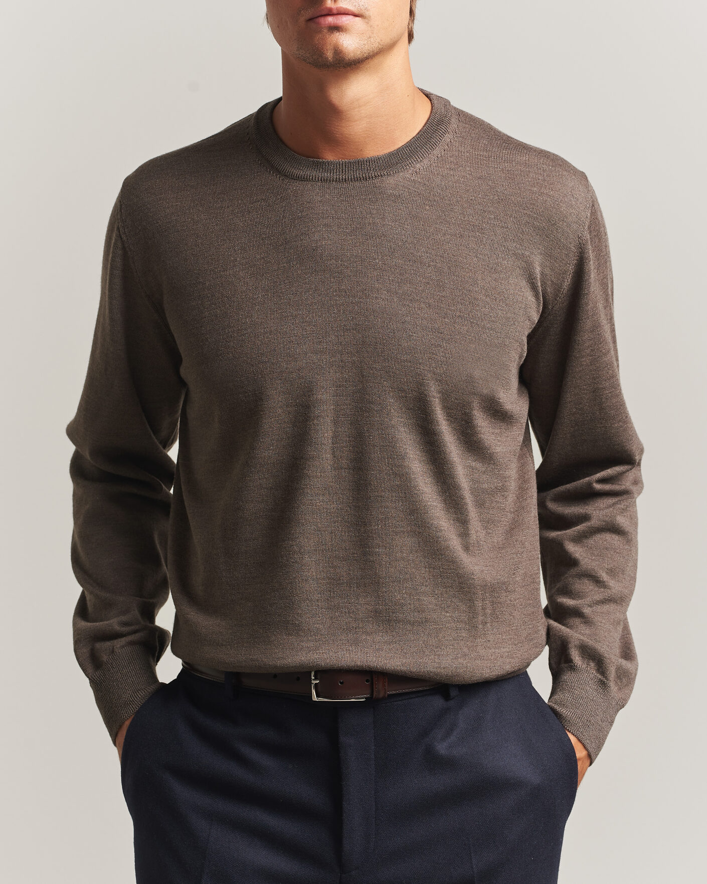 Hombres | Jerséis y prendas de punto | Eton | Merino Wool Knitted Crew Neck Dark Brown