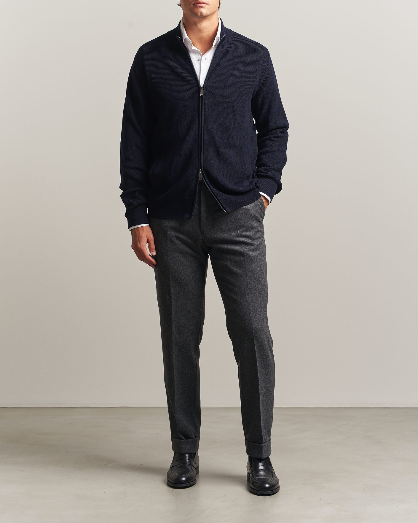 Hombres | Jerséis y prendas de punto | Eton | Merino Wool Knitted Full Zip Navy Blue