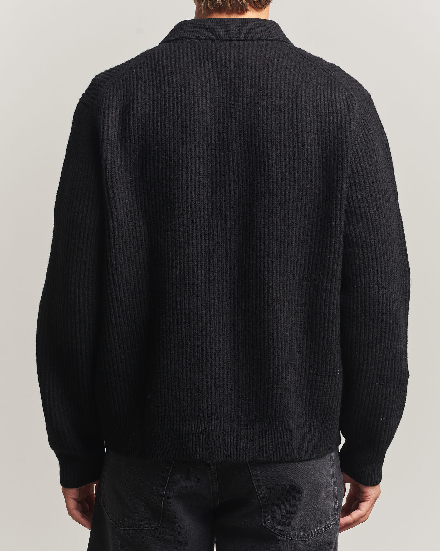Hombres | Jerséis y prendas de punto | Filippa K | Ribbed Wool Knitted Full Zip Black