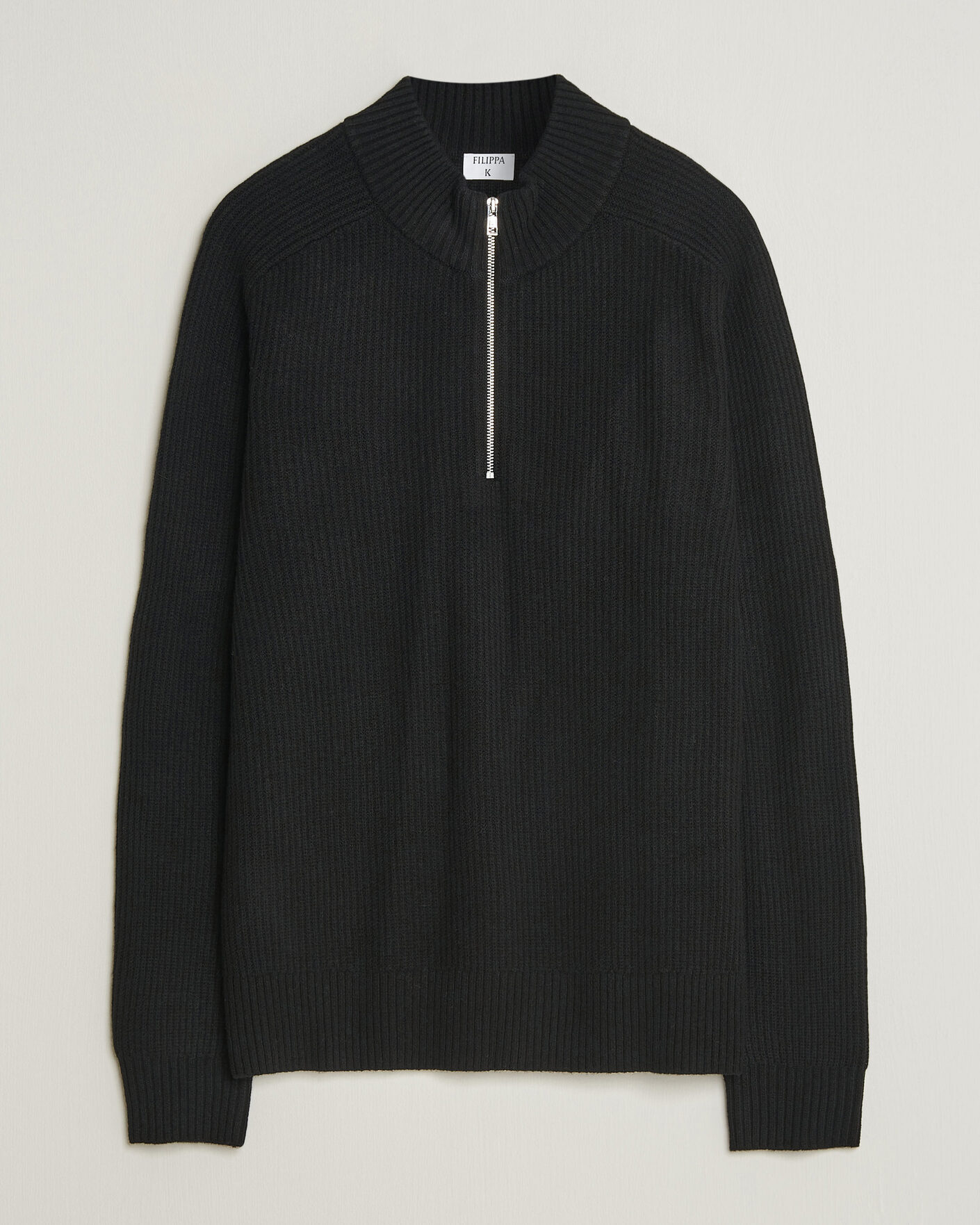 Hombres | Jerséis y prendas de punto | Filippa K | Ribbed Wool Knitted Half Zip Black