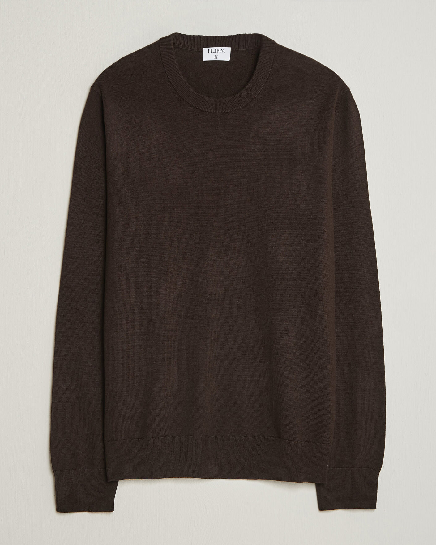 Hombres | Jerséis y prendas de punto | Filippa K | Cotton Merino Knitted Sweater Dark Chocolate