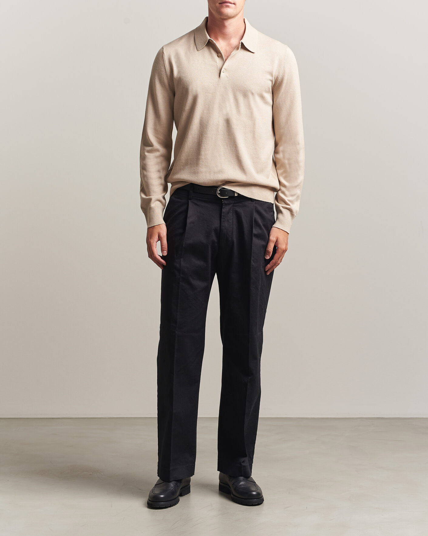 Hombres | Jerséis y prendas de punto | Filippa K | Knitted Polo Shirt Pearl Beige