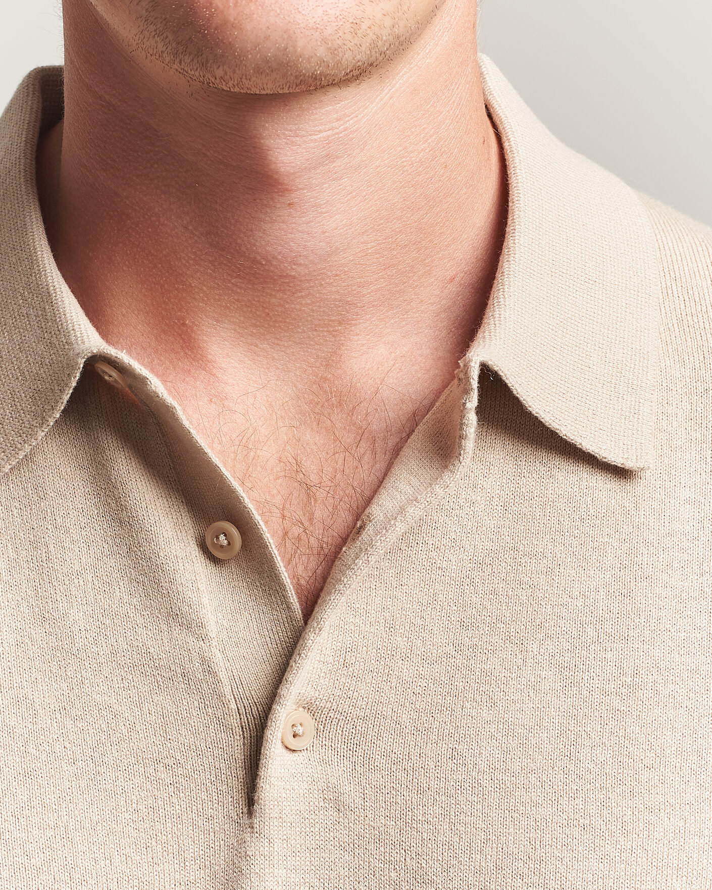 Hombres | Jerséis y prendas de punto | Filippa K | Knitted Polo Shirt Pearl Beige