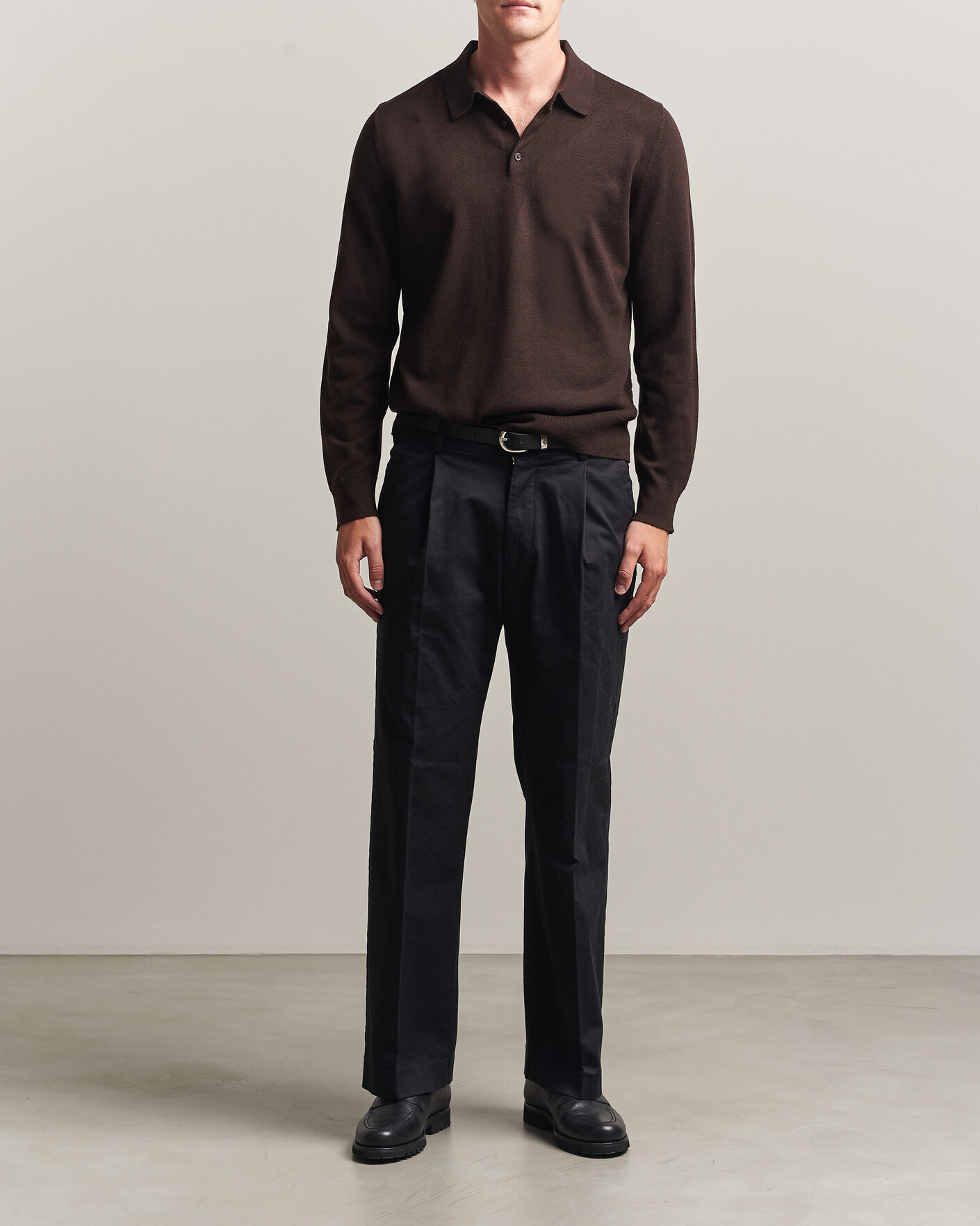Hombres | Jerséis y prendas de punto | Filippa K | Knitted Polo Shirt Dark Chocolate
