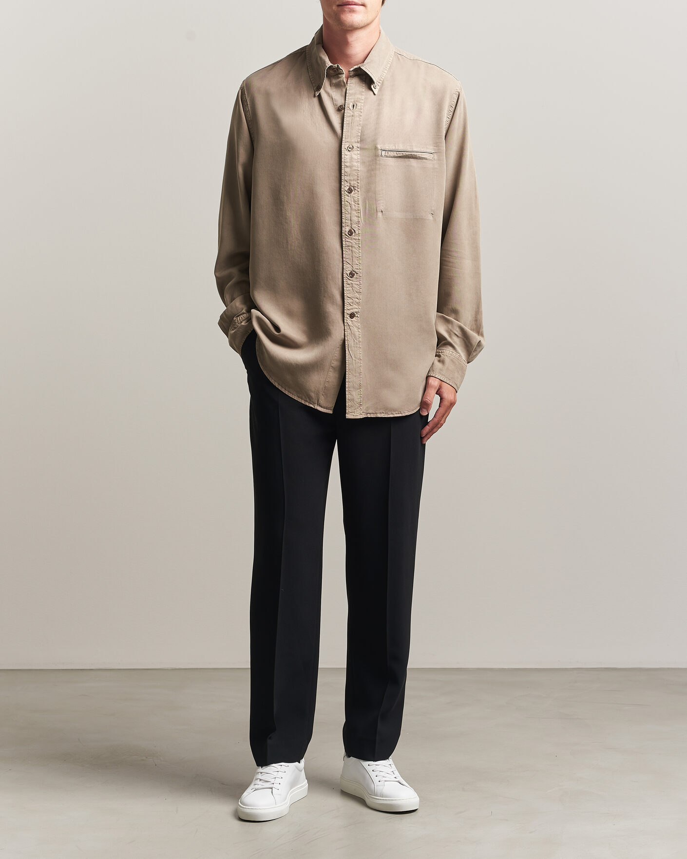 Hombres | Camisas | Filippa K | Zack Lyocell Shirt Stone Taupe