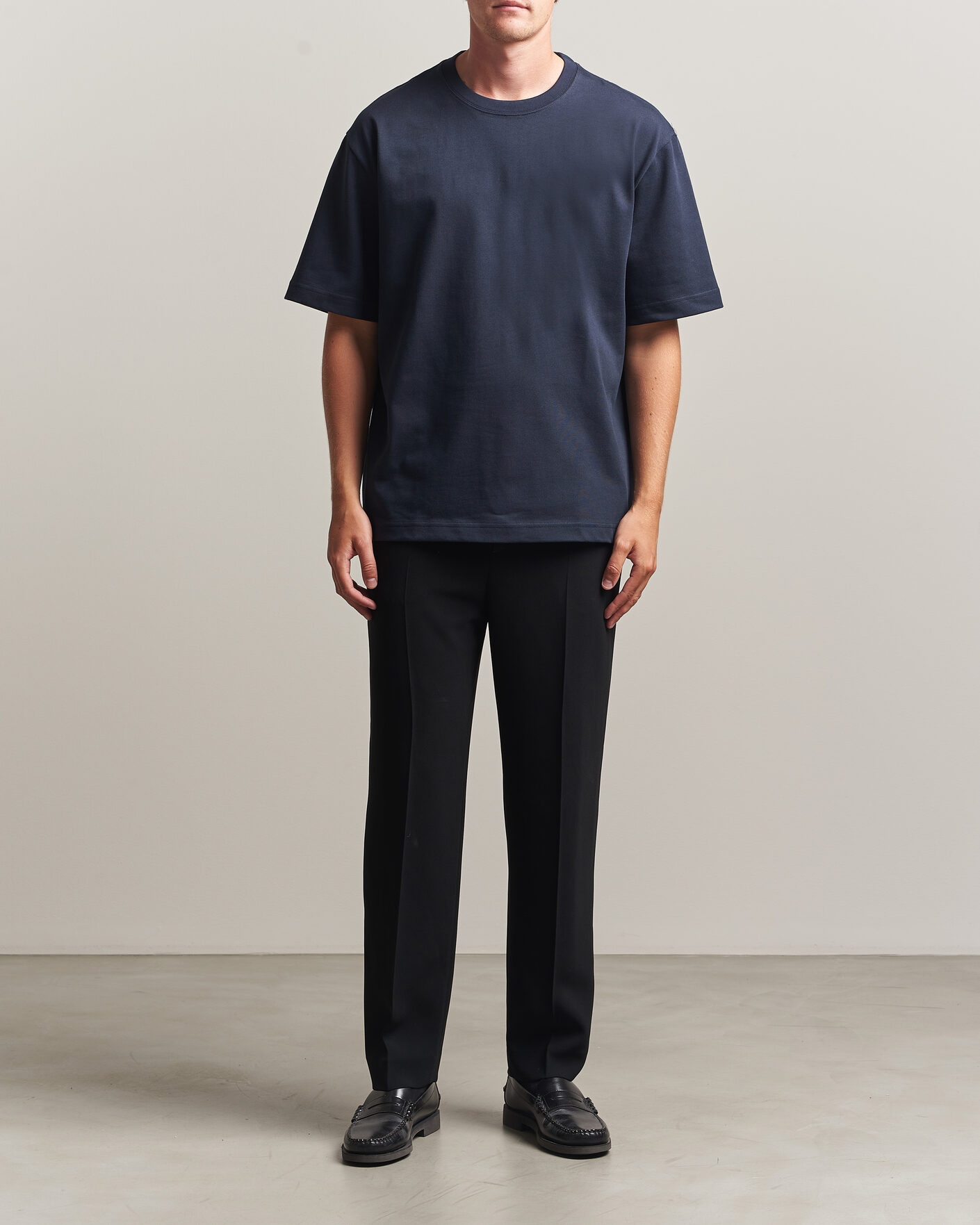 Hombres | Camisetas | Filippa K | Heavy Cotton Crew Neck T-Shirt Night Blue