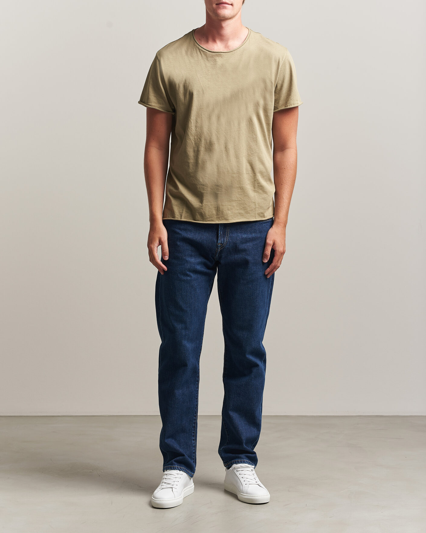 Hombres | Camisetas | Filippa K | Roll Neck Crew Neck T-Shirt Light Olive Green