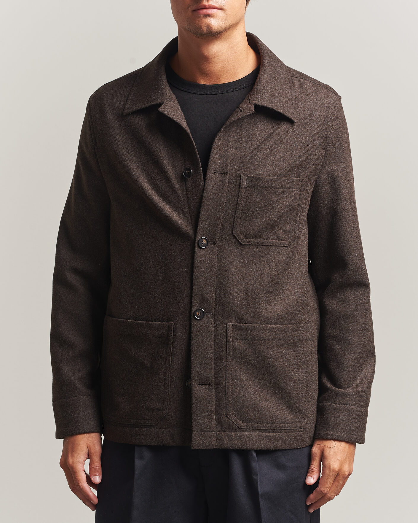 Hombres | Camisas | Filippa K | Taylor Flannel Overshirt Walnut Brown