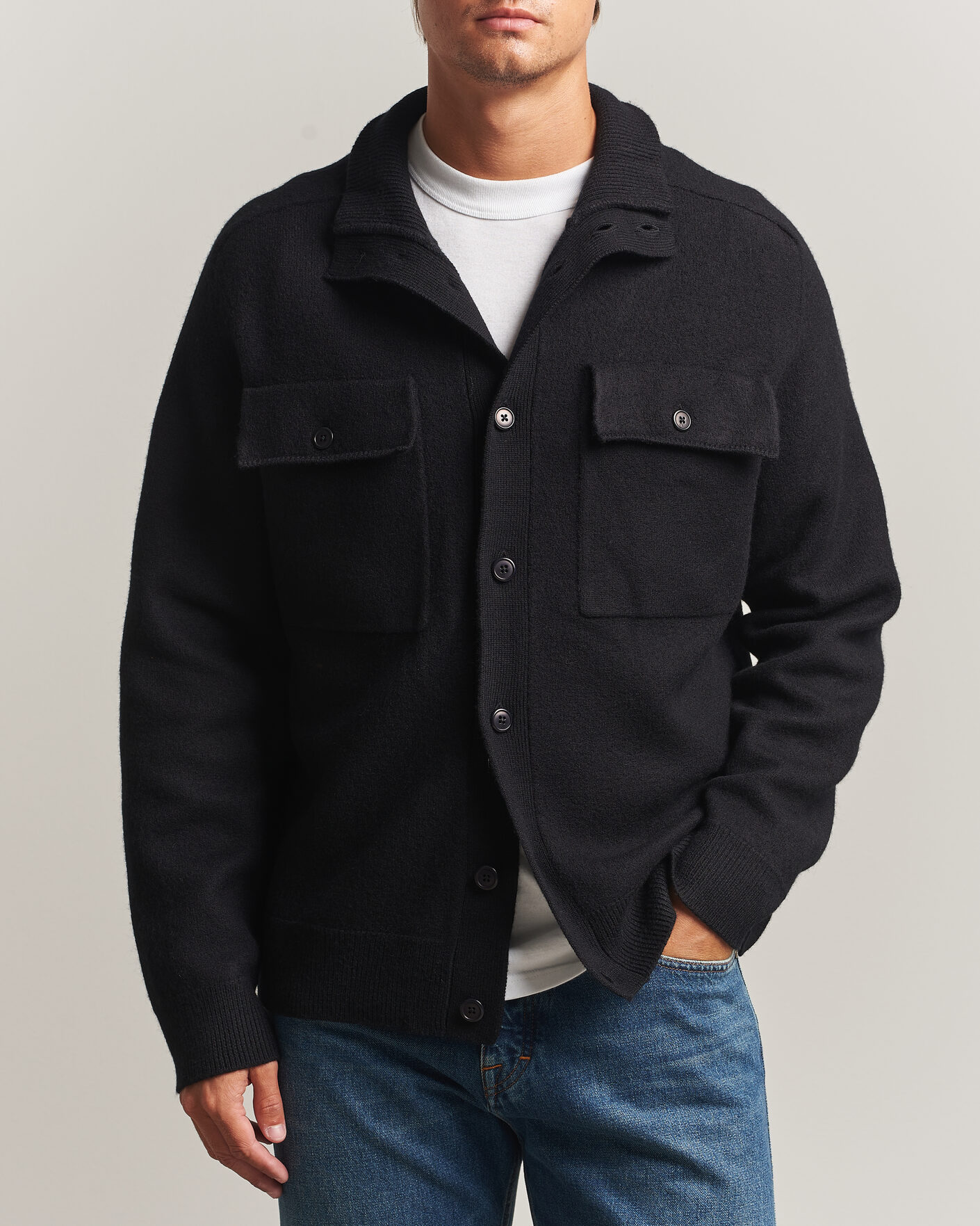 Hombres | Jerséis y prendas de punto | Filippa K | Wool Knitted Cardigan Black
