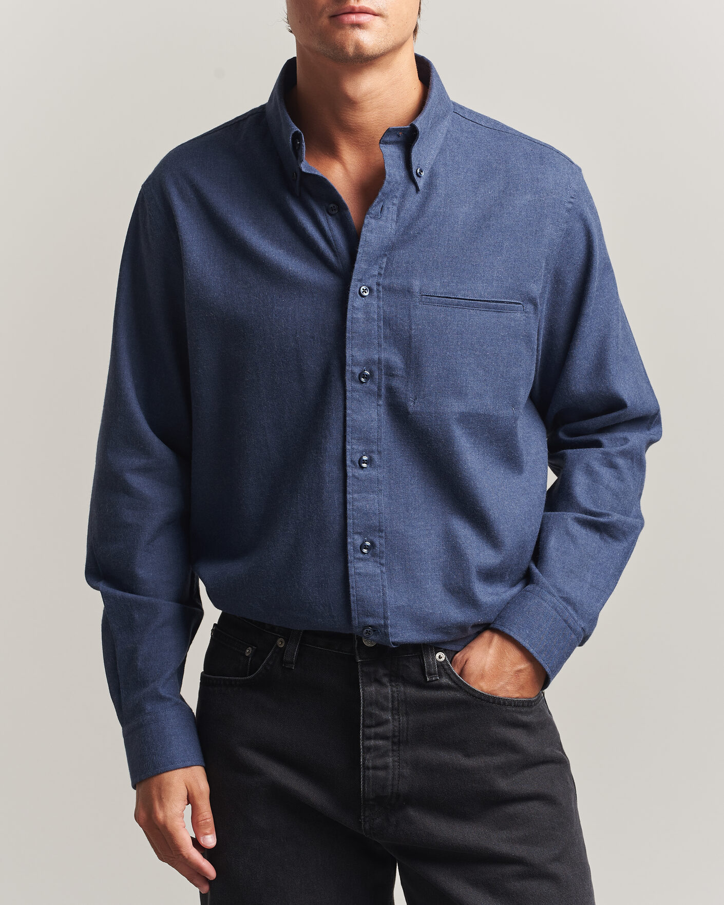 Hombres | Camisas | Filippa K | Zack Flannel Shirt Navy