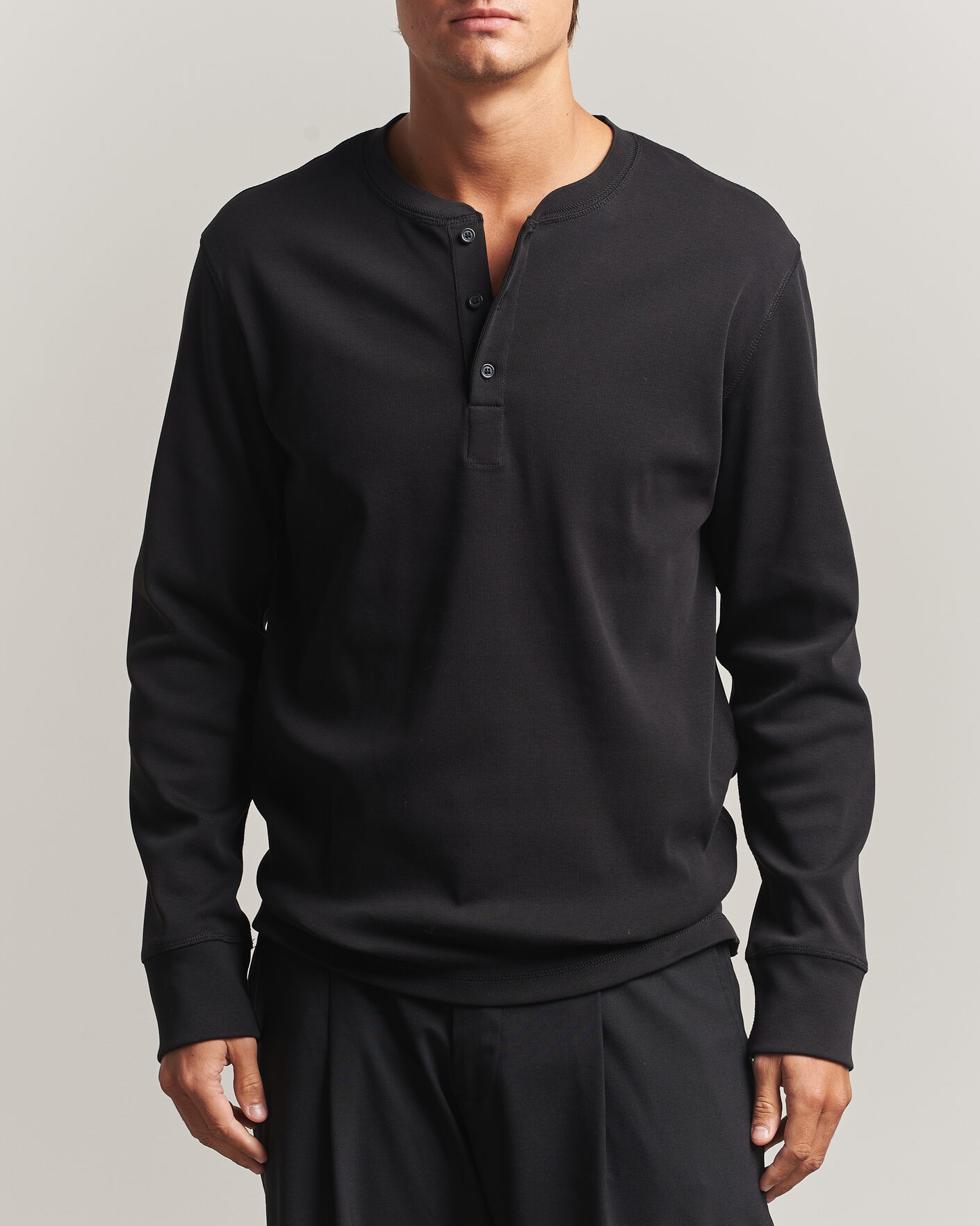 Hombres | Jerséis y prendas de punto | Filippa K | Cotton Rib Henley Black