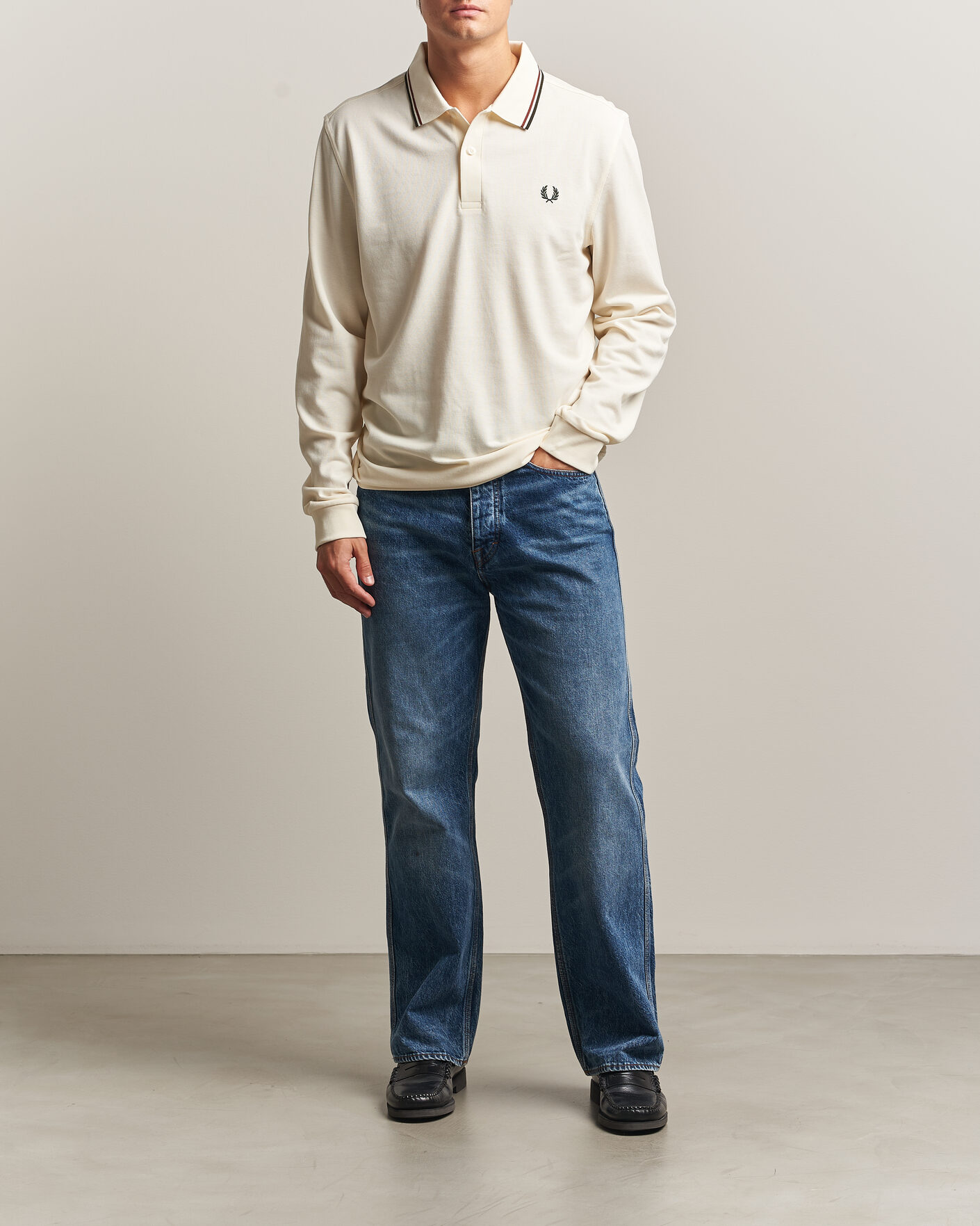 Hombres | Polos | Fred Perry | Twin Tipped Long Sleeve Polo Shirt Ecru